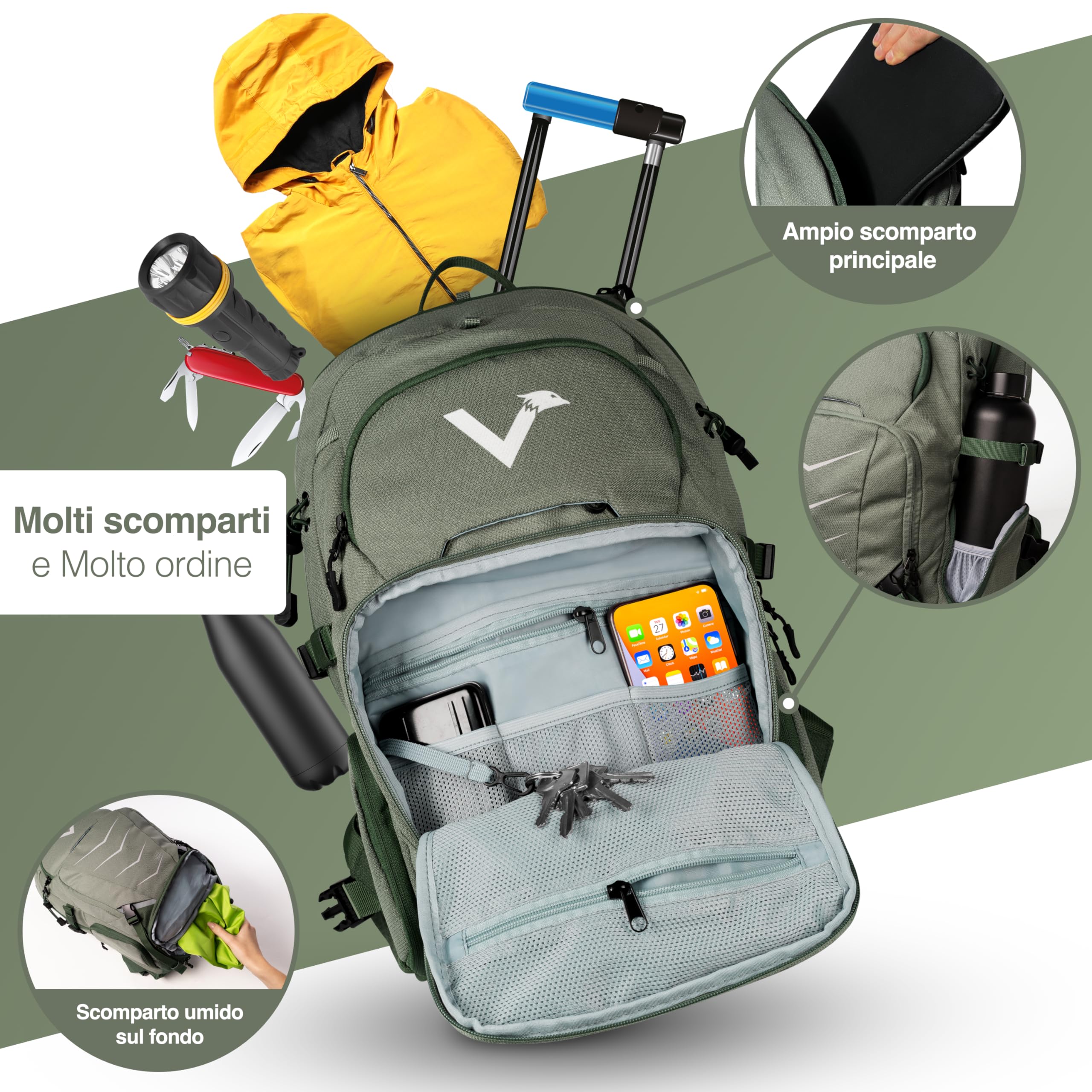 Valkental - Zaino di Alta Qualità e Sostenibile con Cinture Fianchiali Riponibili | 22L | Espandibile con Marsupio - Perfetto per Escursionismo, Trekking, Ciclismo e Attività all'Aperto