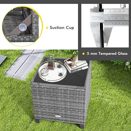 Miniatura 67 de Tangkula - Juego de muebles de patio de 3 piezas, mimbre de ratán de PE, para exterior, con cojín lavable y mesa de vidrio templado, muebles