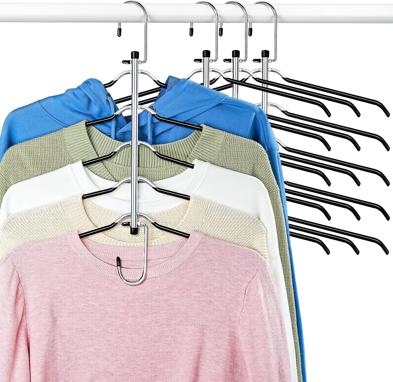 Clothes Hangers Space Saving Shirt Hangers, Lomrsiul Non Slip PVC Coating Multi Blouse Hangers Shirt Organizer for Closet Organizers and Storage for T Shirt Sweater Hoodie Coat Dress Black 4 Pack