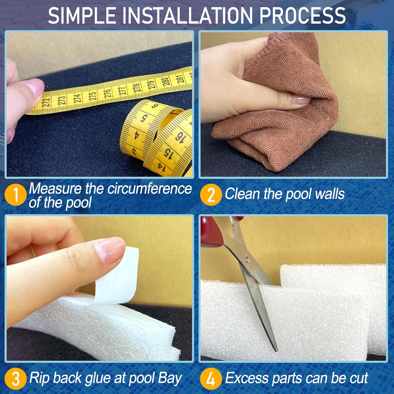 46.5" 20PCS Peel and Stick Pool Cove for 24' Round Above Ground Pool, Closed Cell Foam Peel and Stick Above Ground Pool Cove with Adhesive Backing, Protect Pool Liner, Prevents Excess Wear