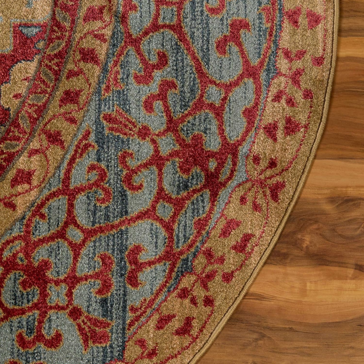 Rugs.com Amina Collection Rug – 6' Round Red Flatweave Rug Perfect for Kitchens, Dining Rooms