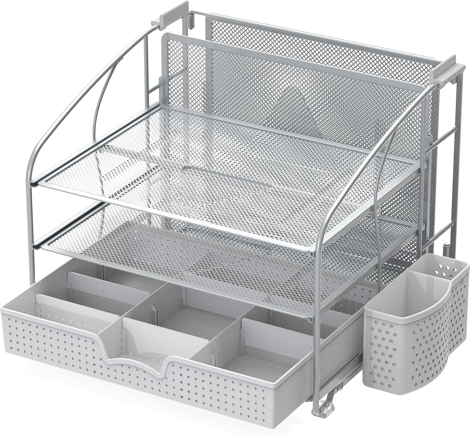 Simple Houseware 3-Tier Desk Organizer with Sliding Drawer, Silver image 4