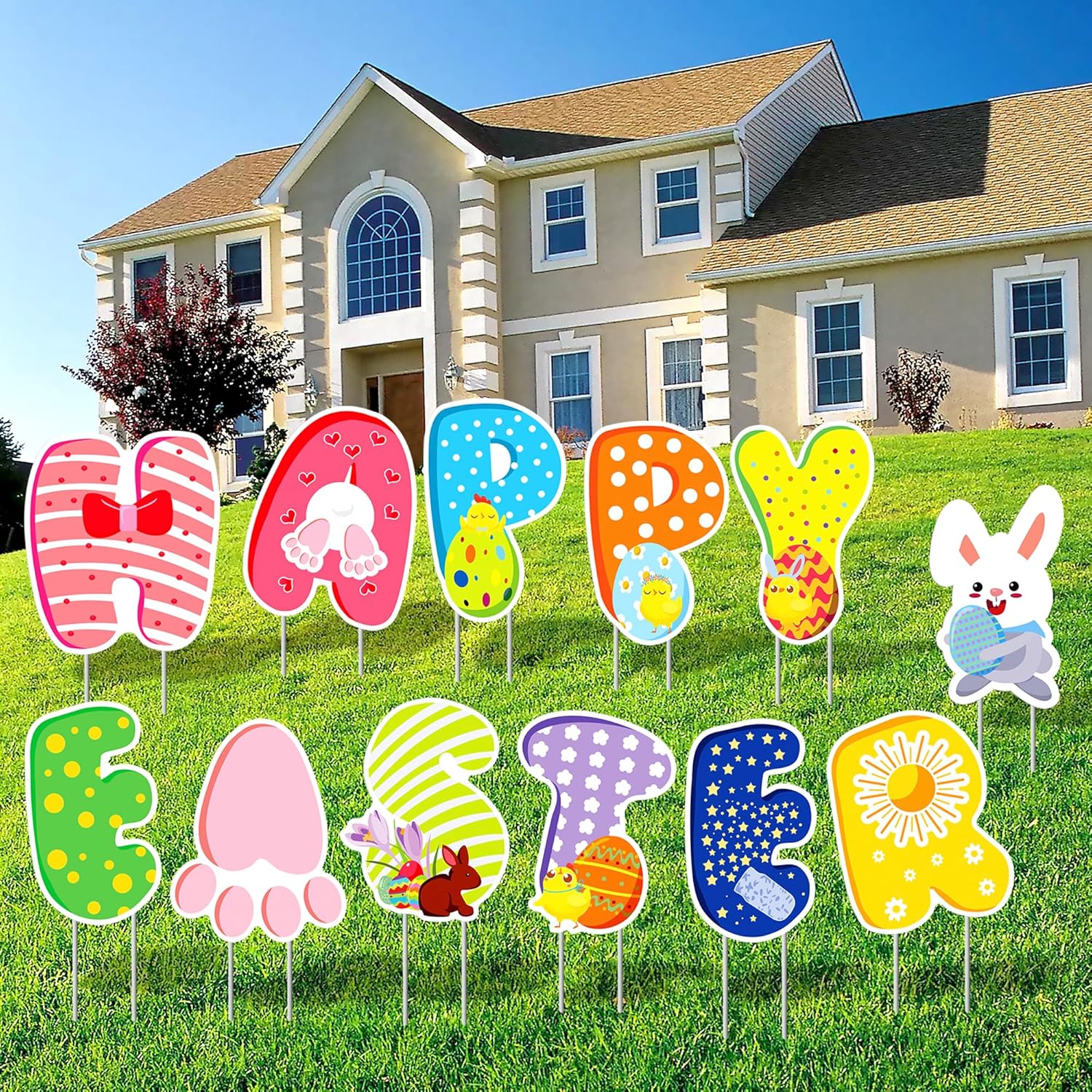 KatchOn, 12 Pcs Happy Easter Yard Sign Easter Egg Yard