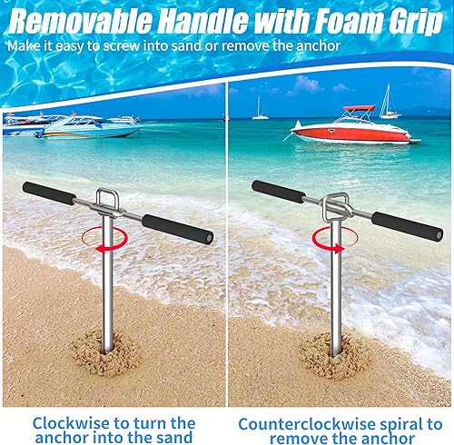 Miniatura 8 de Anclaje de arena para barco, 34 pulgadas46 pulgadas, anclajes de arena PWC de acero inoxidable 316, ideales para pontón, kayak jet ski se mantiene