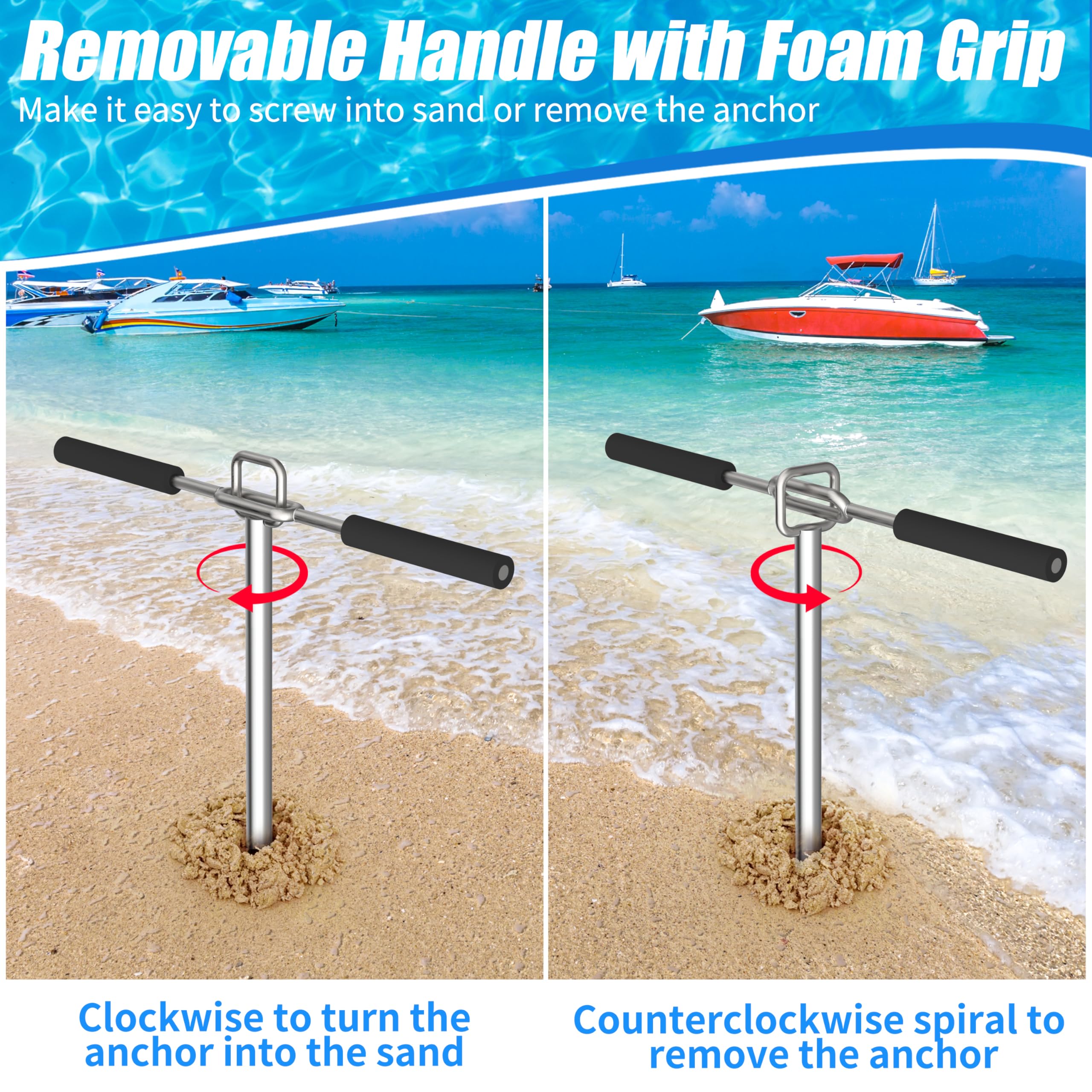 itayak Anclaje de arena para barco, de acero inoxidable 316 PWC, ideal para pontón, kayak y esquí acuático, se mantiene de forma segura cerca de la playa de arena o aguas poco profundas, diseño