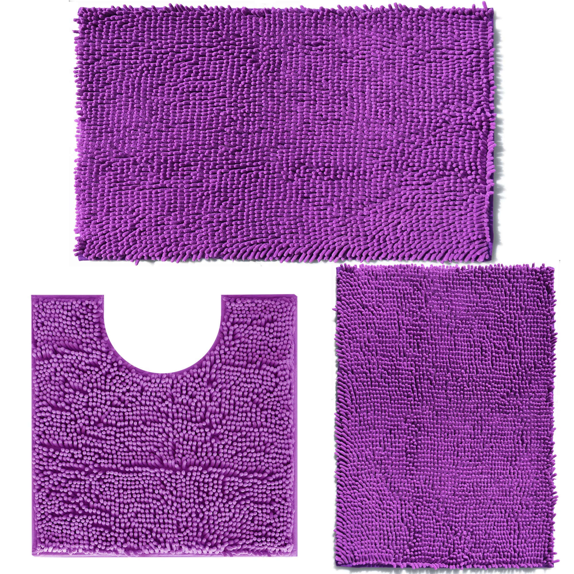 RUN HELIX Badezimmerteppich-Set, 3-teilig, rutschfest, extra saugfähig, zottelig, Chenille, Badezimmerteppiche und -matten, weiches und trockenes Badteppich/Matten-Set für Bathoom-Matten