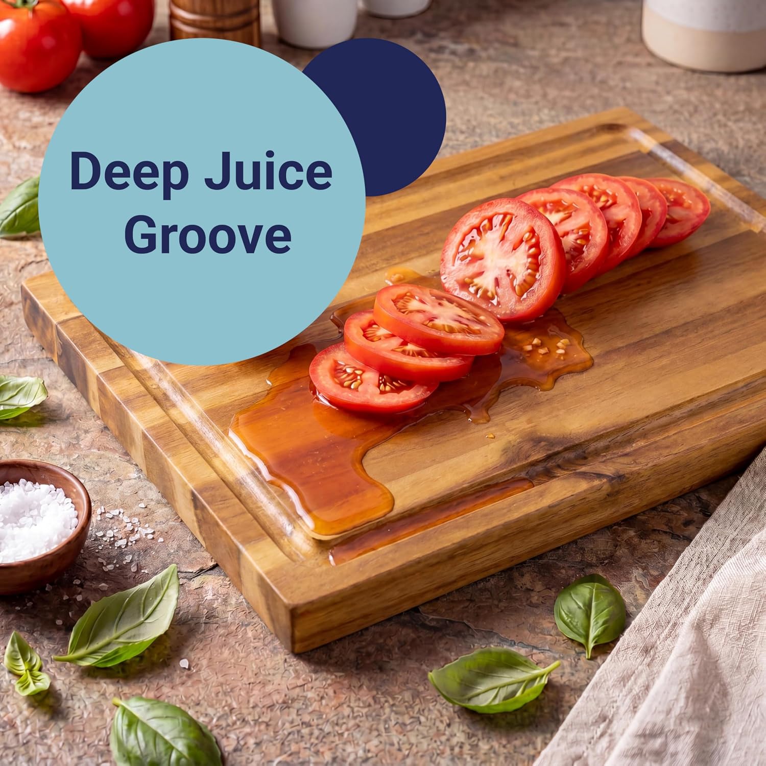 happimess CUT1000A Eldridge Extra Large 24 in. W x 18 in. D Handcrafted Acacia Wood Grain Thick Reversible Cutting Board with Juice Grooves, Natural