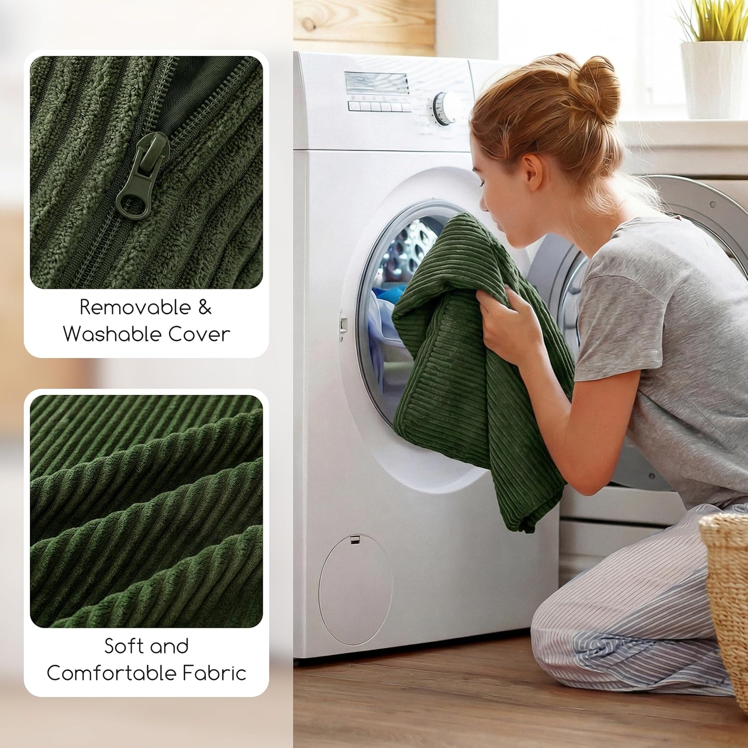 HIGOGOGO Washable Travel Pillow, Car Pillow for Kids & Adults, Travel Pillows with Removable Soft Cover and High-Support Foam, Fix Neck and Body Sitting/Sleeping on The Trip, Dark Green