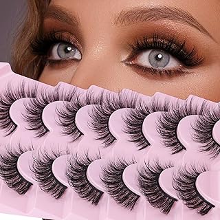 Mink Lashes Fluffy Manga Lashes Natural Look 3D Eyelashes 17mm Cat Eye Wispy 7 Pairs False Eyelashes Pack Faux Mink Eyelashes by FANXITON
