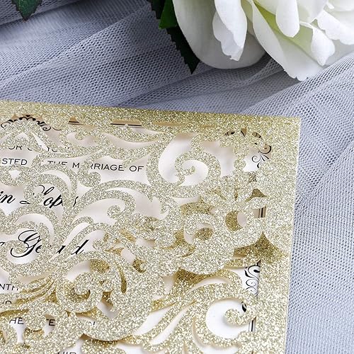 Miniatura 3 de Juego de 20 tarjetas de invitación de boda cortadas con láser con sobres para boda, quinceañera, cumpleaños, compromiso, despedida de soltera,