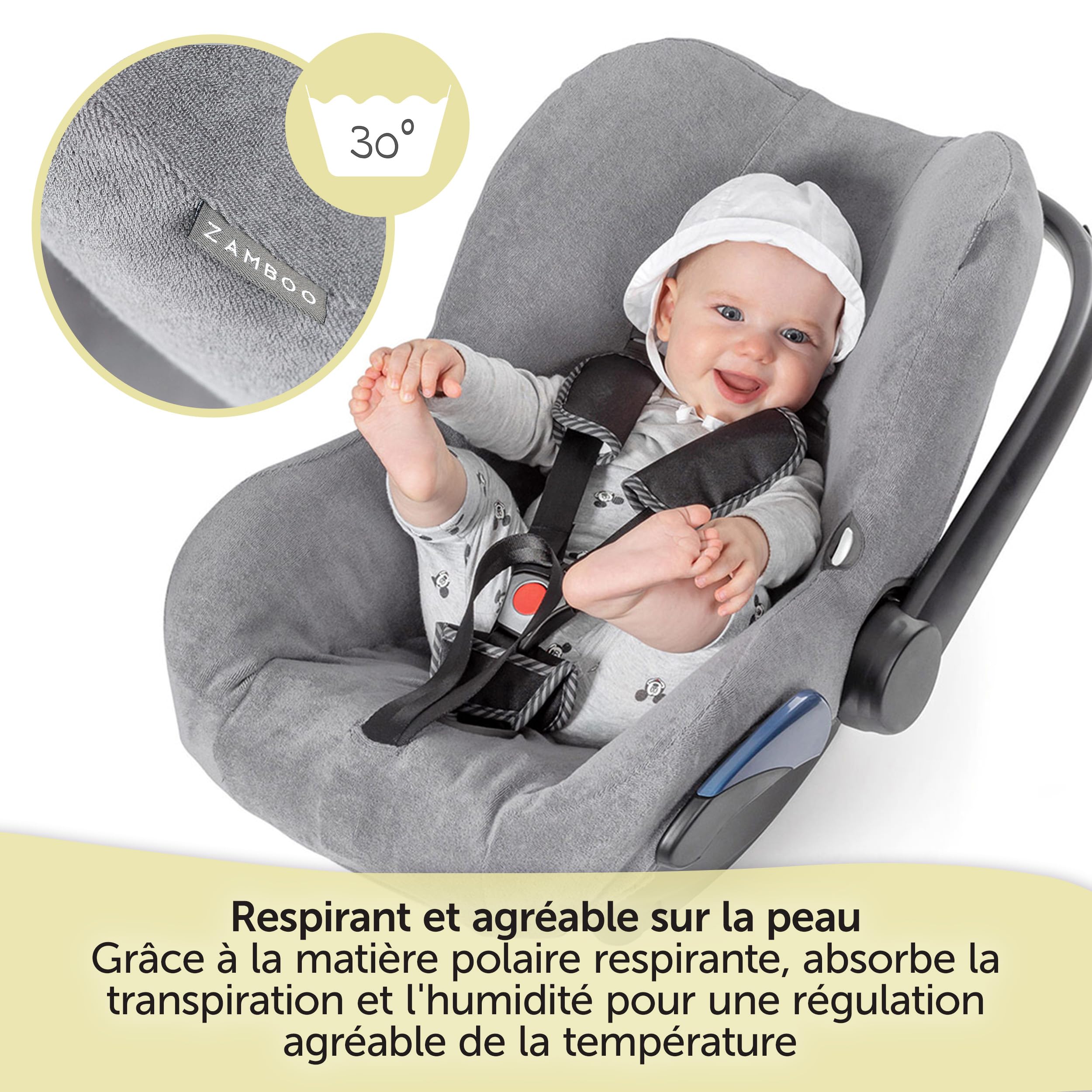Zamboo Housse Siege Auto Bebe Été pour Cosy Citi Bebe Confort, Protection de Siège Auto Respirante Contre la Transpiration, Lavable en Machine - Gris