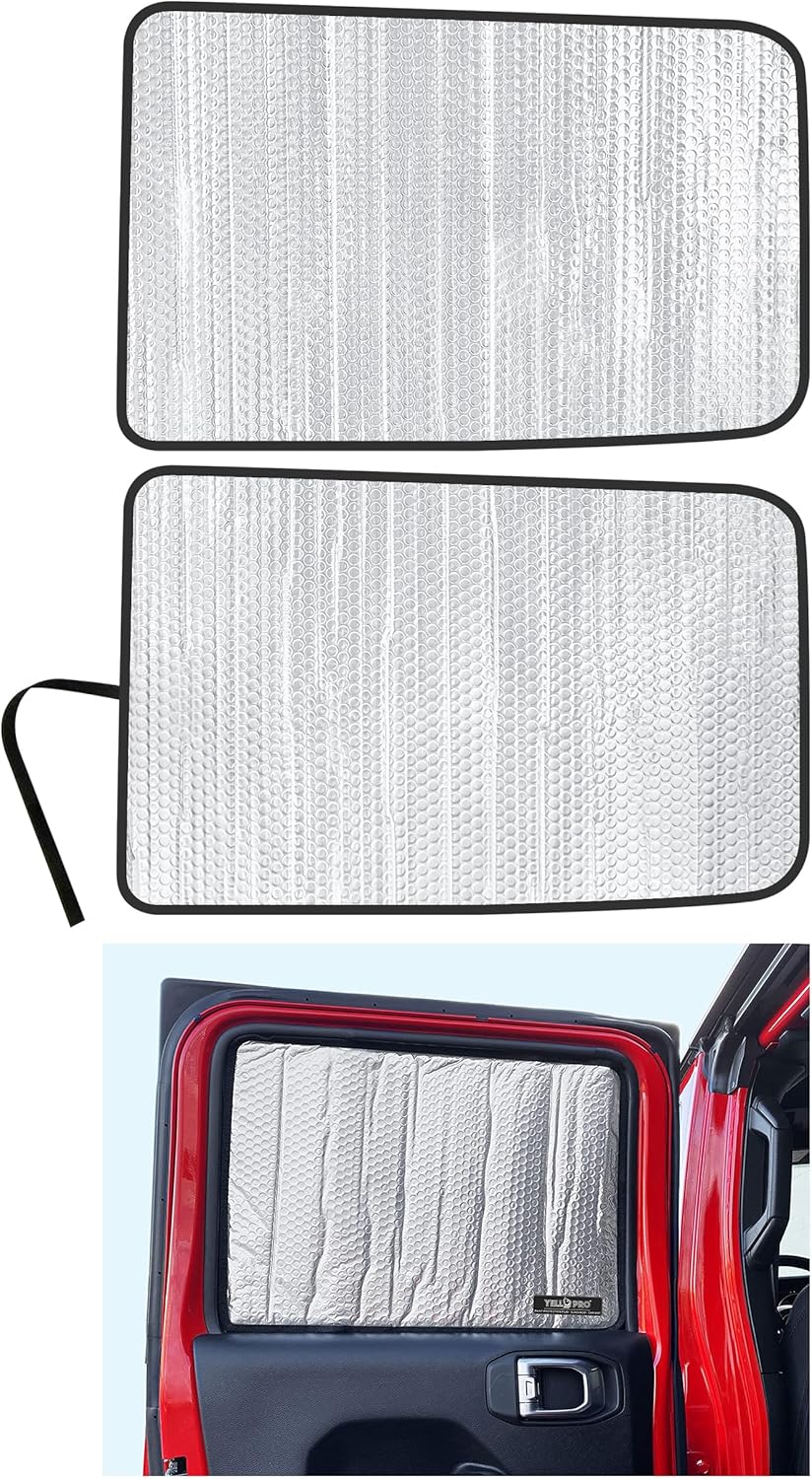 YelloPro Side Window Rear Seat 2nd Row Sunshade Custom Fit for 2018 2019 2020 2021 2022 2023 2024 2025 2026 Jeep Wrangler, Unlimited JL, Sport, S, Sahara, Rubicon 4 Door (2pcs)