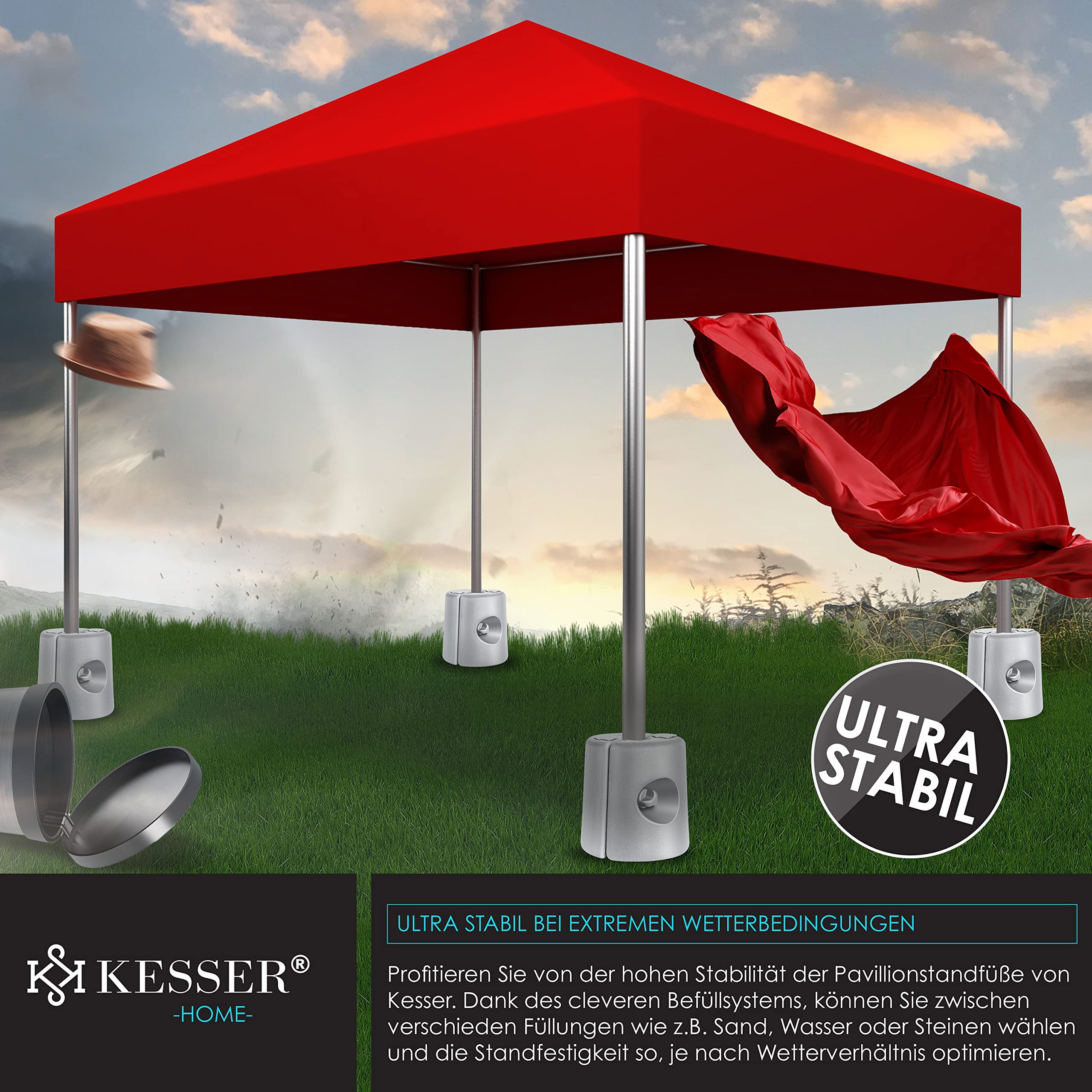 KESSER® Paviljoen Poten, 4-delige Set, Paviljoen, Standaard Met Water Zand Vulbaar 22 X 22 X 25 Cm Hdpe Gewichten Voor Stabilisatie Van Paviljoenen Tuintenten Feesttenten Standzekering Sta