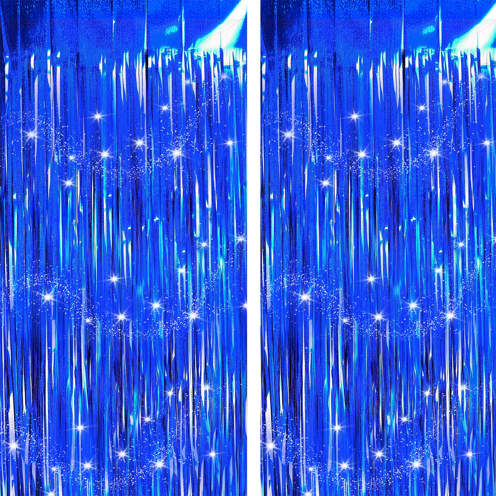 Blue Backdrops Curtains Party Decorations, Tinsel Streamers for 30th Birthday Decorations, Photo Booth Props for Wedding, Baby Shower, 2Pack 3.28X6.56Ft