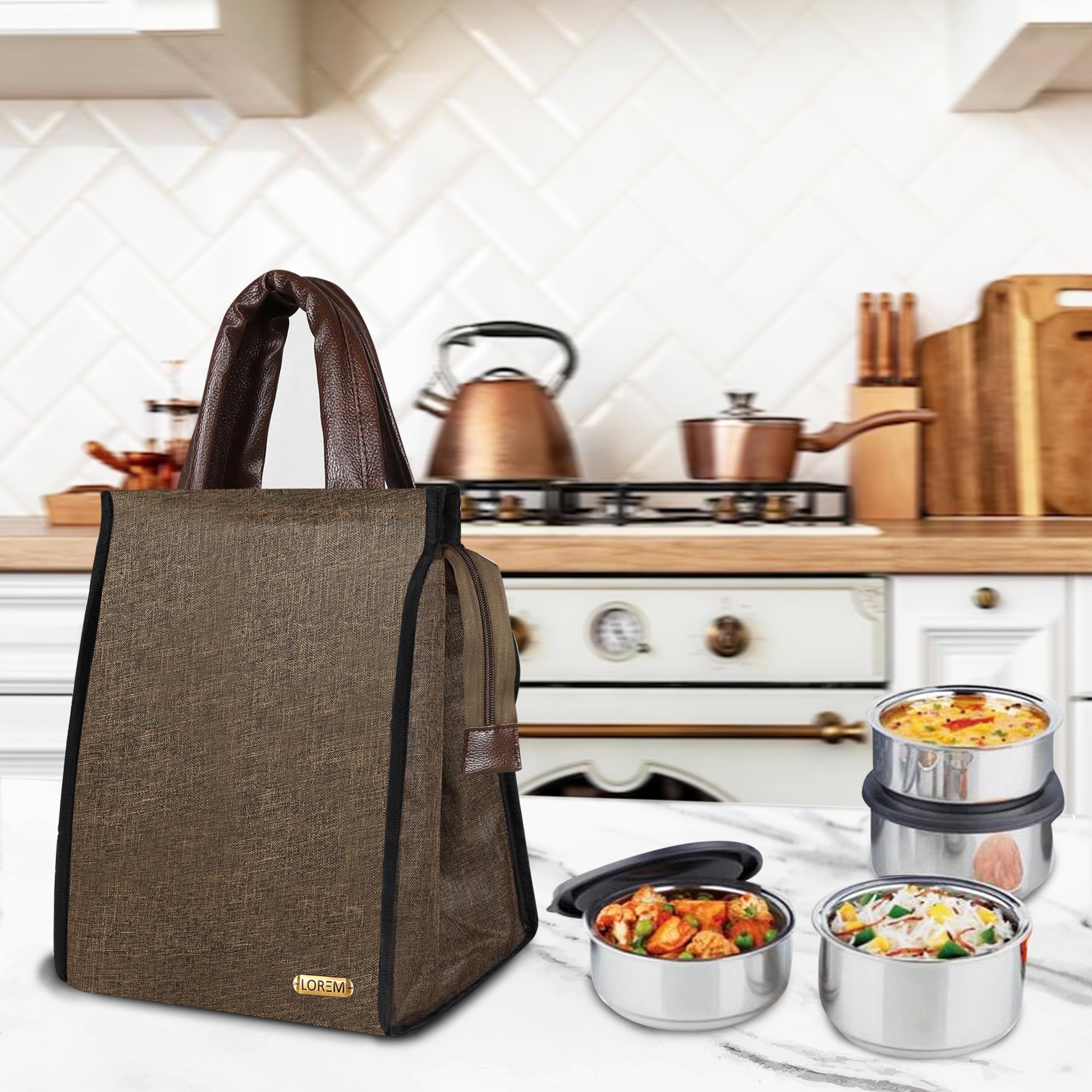 Linen Insulated Lunch Bag - Men & Women -7 Linen Insulated Lunch Bag - Men & Women -7