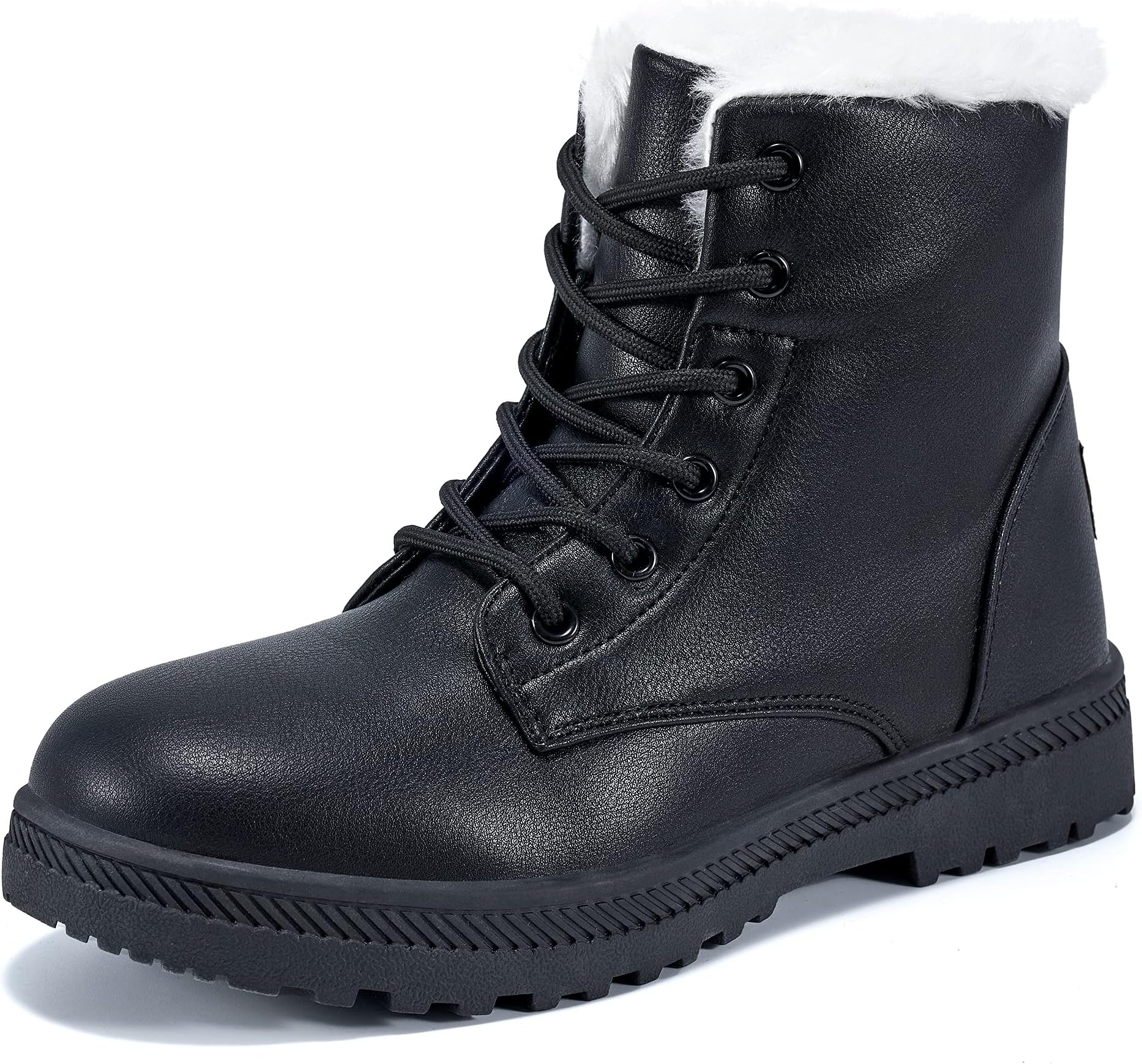 HARENCE Winter Snow Boots for Women Comfortable Outdoor Anti-Slip Ankle Boots Suede Warm Fur Lined Booties Lace Up Flat Platform Shoes