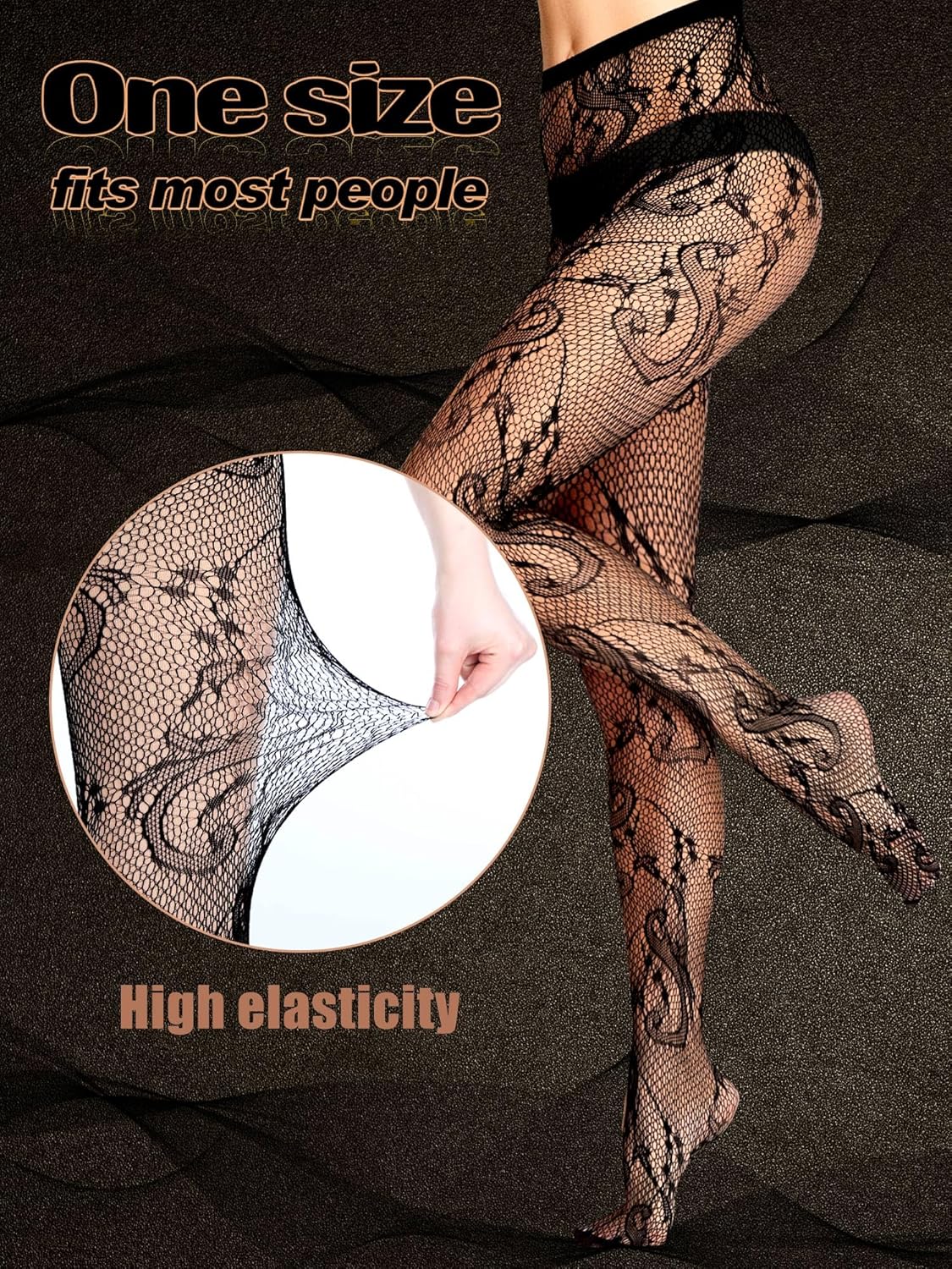 Ramede 6 Pairs Halloween Fishnet Stockings for Women Lace Tights Patterned Thigh High Floral Waist Goth Leggings Pantyhose - Image 3