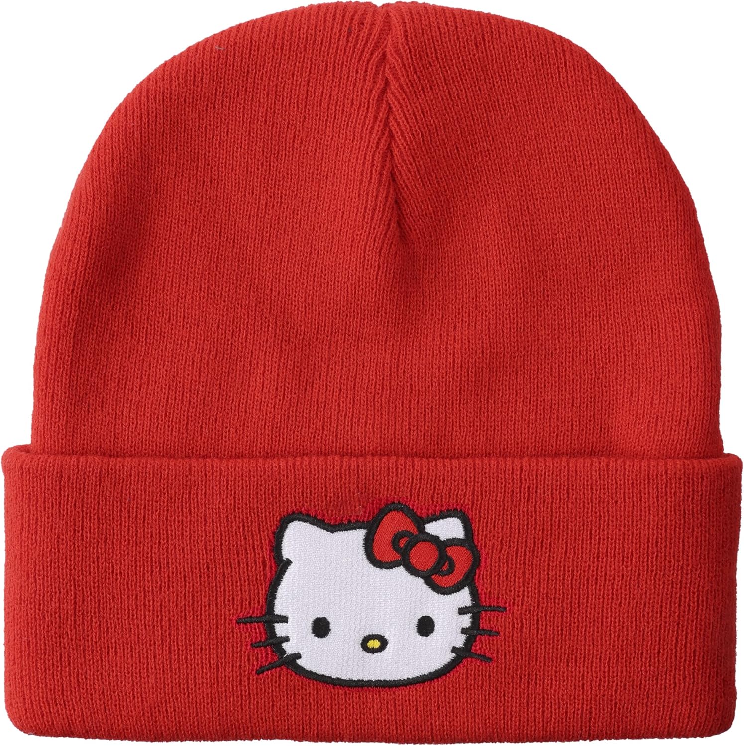 Hello Kitty Embroidered Character Face Red Cuff Beanie