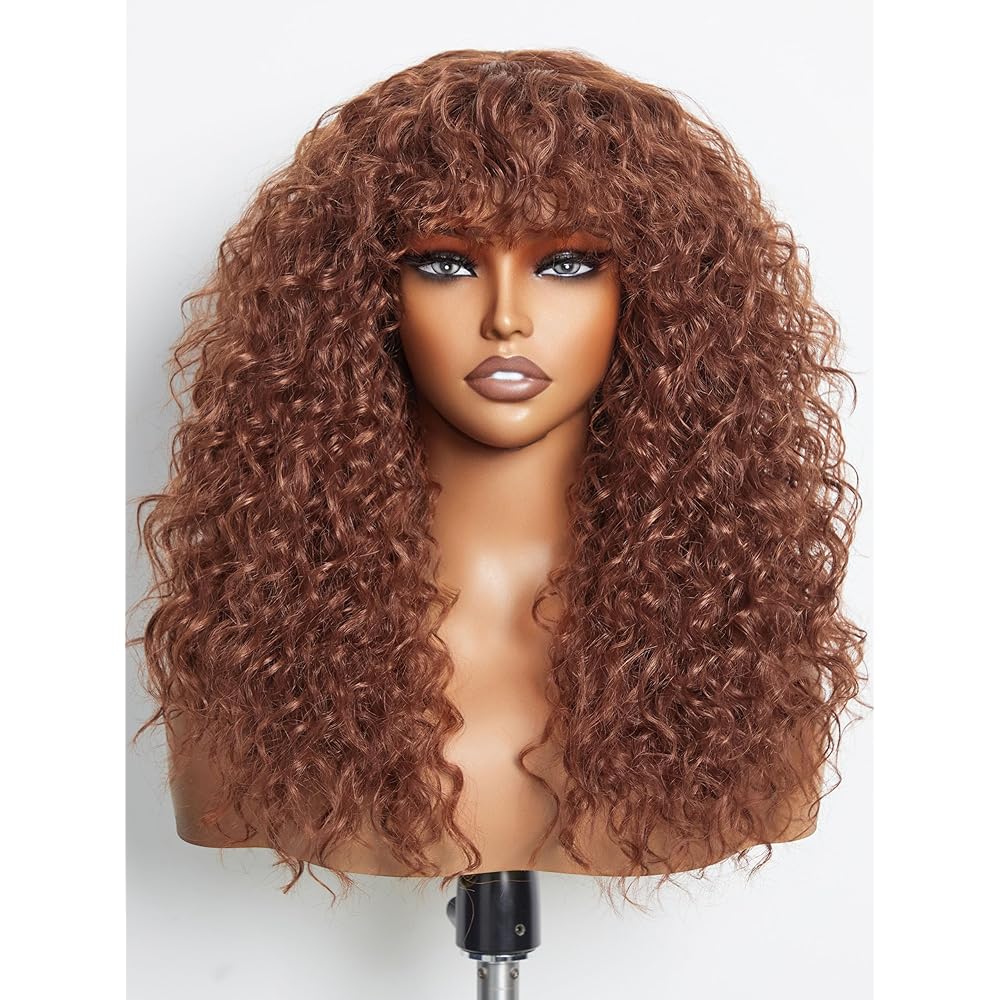 GORGIUS Veralux Blend Shaggy Haircuts Curly Wig with Bangs Ginger Brown Wigs Crafted with Style-Archive Technology: Premium Fiber & Remy Human Hair Blended, Realistic Look with True Scalp