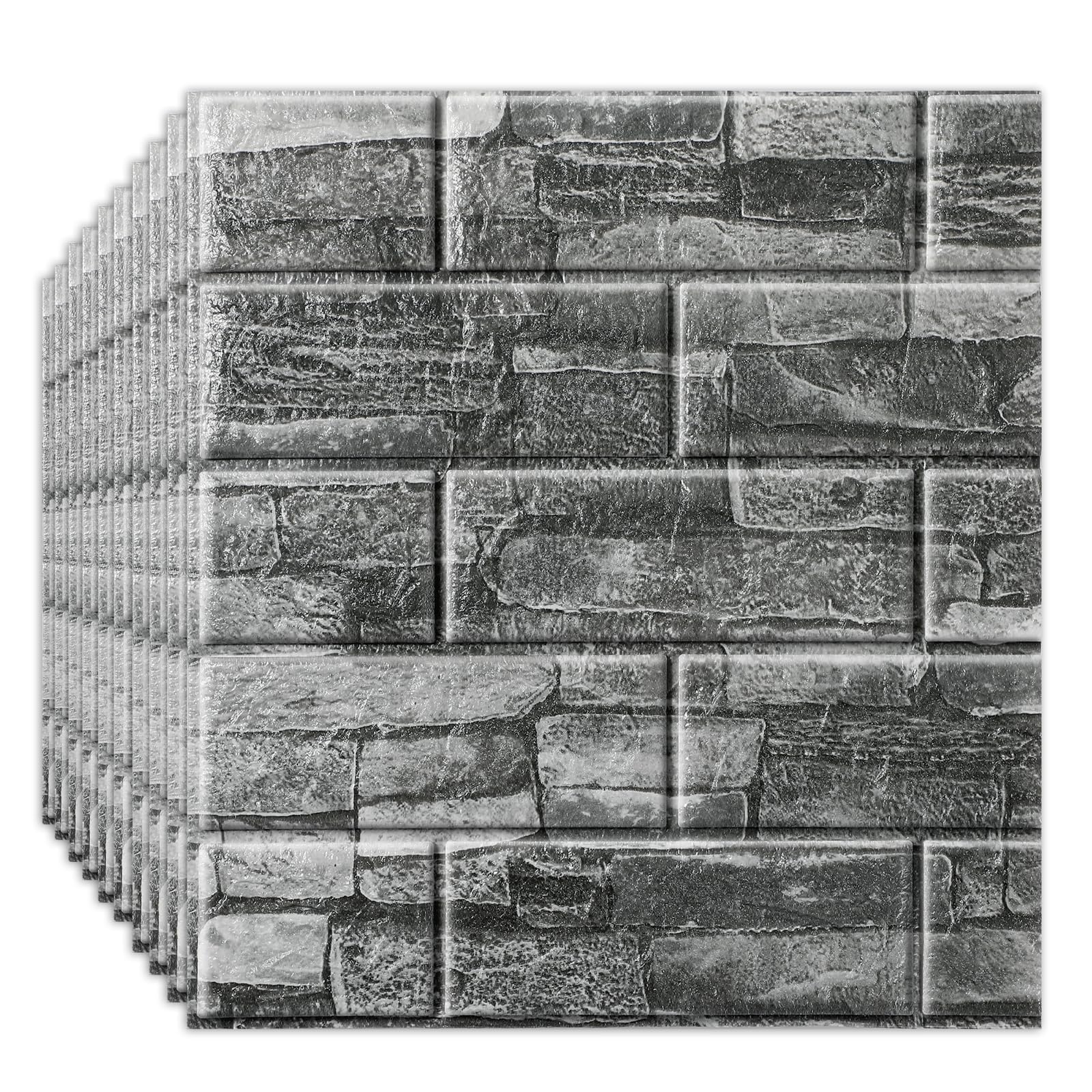 Anttyscar 60pcs 3D Wall Panels 38ร35cm Brick Wallpaper Self Adhesive DIY Wall Stickers Waterproof PE Foam Panel Wall Tiles for Bedroom Kitchen Living Room Bathroom Home Decor,Grey โ image 1