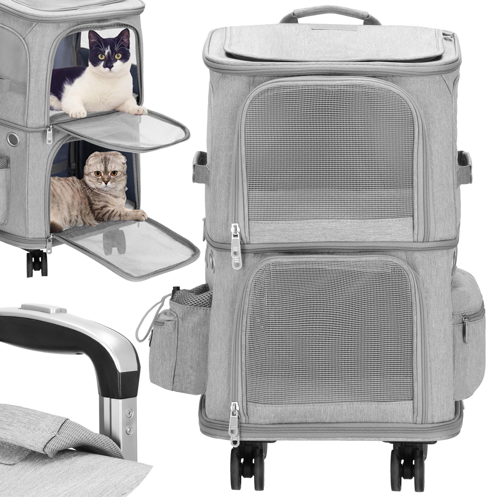 SPRINGOS Katzenwagen Trolley Transportwagen L/M bis 22 kg 2 Etagen Teleskopgriff Verriegelungsmechanismus