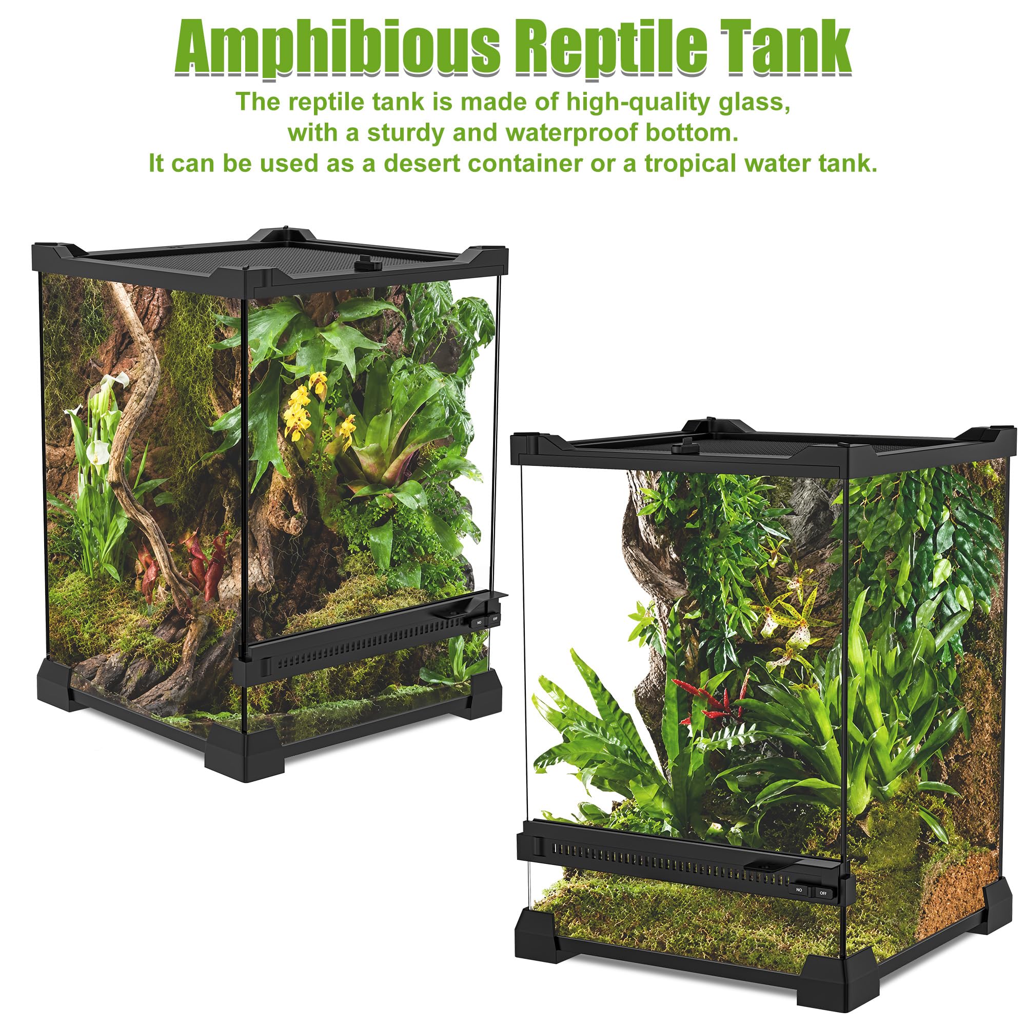 Tanque de terrario de vidrio para reptiles, 8 x 8 x 12 pulgadas, hábitat con visión completa visualmente para lagartos, arañas, serpientes, gecos, tortugas y otros reptiles pequeños