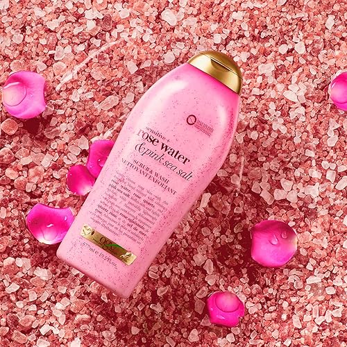 Miniatura 7 de OGX Gel de baño extra cremoso + aceite milagroso de coco ultra hidratante, sal marina rosa y agua de rosas, exfoliante corporal suave y relajante,