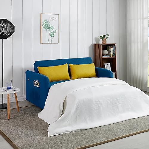 Miniatura 10 de ManyStars Convertible Sofa, 3-in-1 Sleeper Pull-Out Twin Size Bed, 55.5'' Loveseat Chaise Lounge with Adjustable BackresPillowsUSB Charge Port,