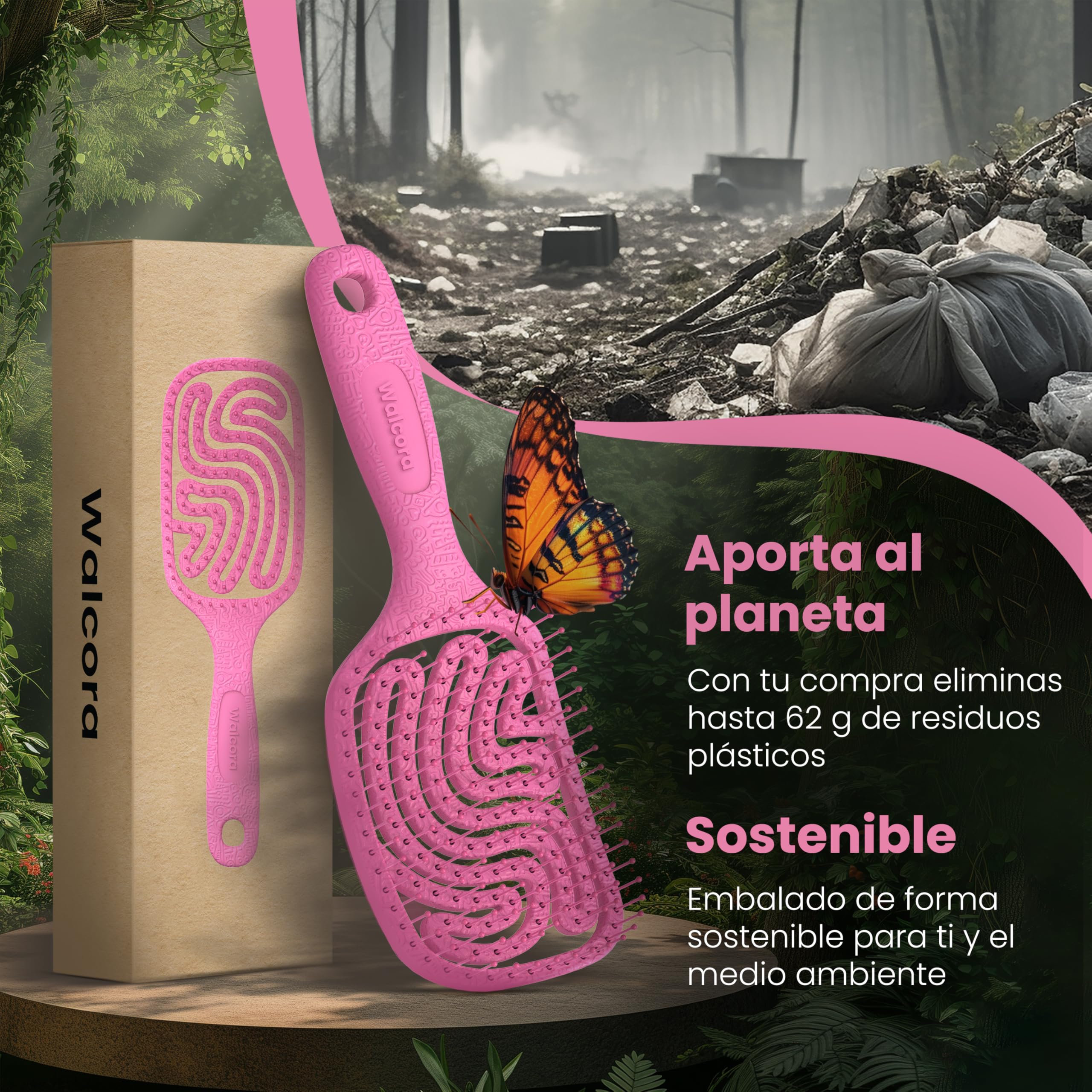 WALCORA Cepillo Desenredante y Peine Antitirones para Mujer, Hombre y Niños – Cepillo de Pelo Sin Tirones Wet Brush para Cabello Rizado, Fino y Largo – Rosa