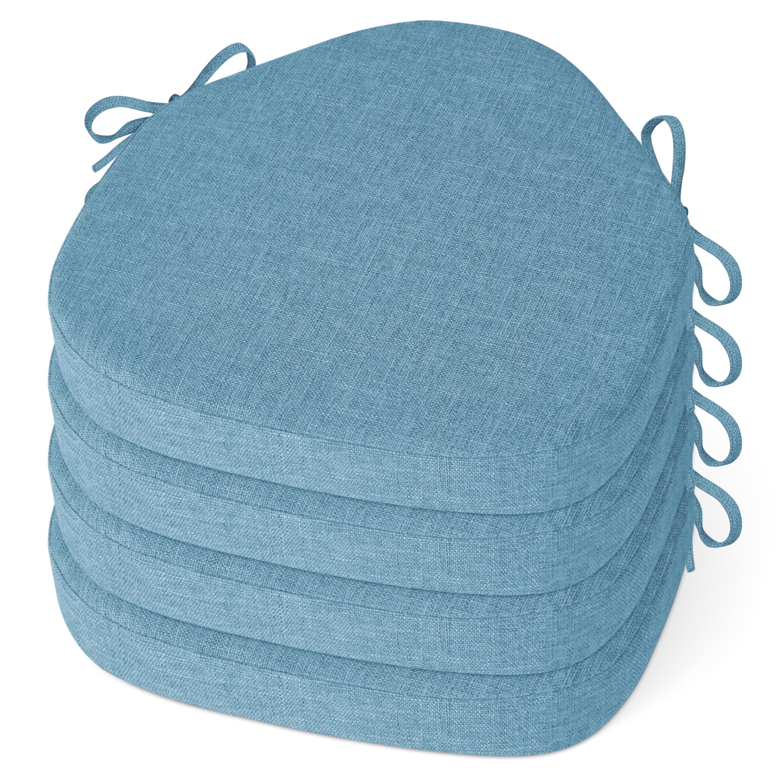 MineCozy Windsor Chair Cushions for Dining Chairs 4 Pack Non Slip Kitchen Seat Cushion with Ties and Washable Covers Indoor Comfortable Seat Pad with Thick Foam 16.5" x 15.5" x 2" Light Blue