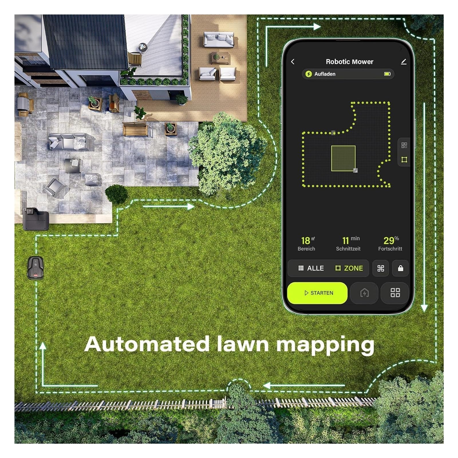 Robot Cortacésped GPS Totalmente Automático con Planificación De Rutas Jardín, Alta Eficiencia Y Control Inteligente Tareas De Corte Sin Esfuerzo En El Jardín
