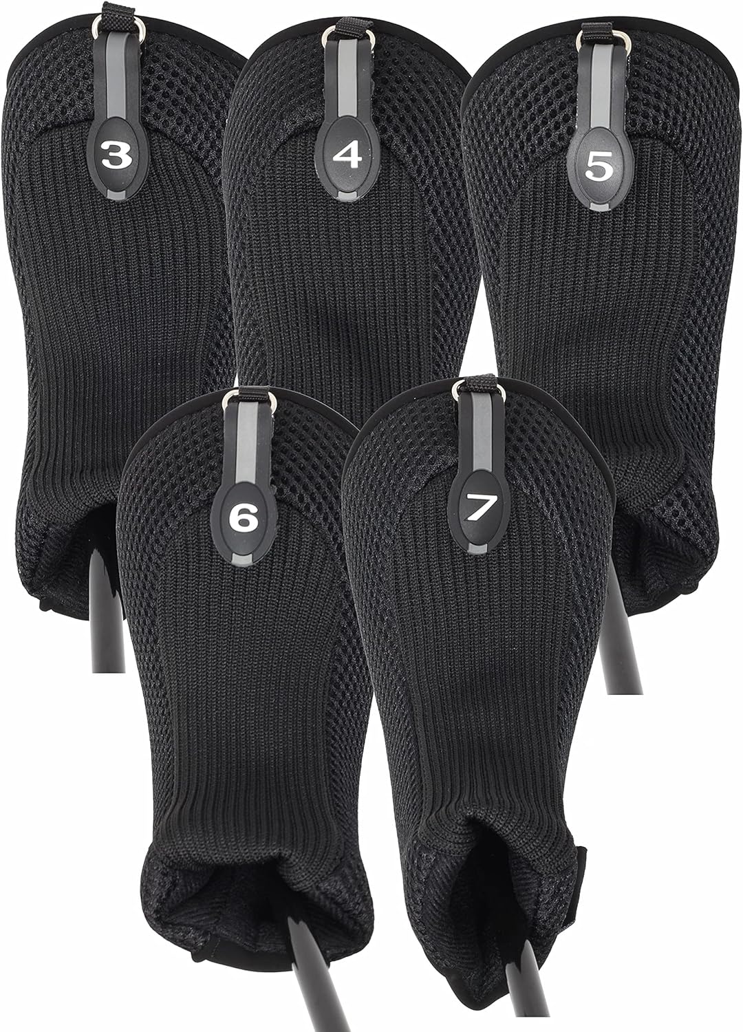 Black All Hybrid Headcover Set 3 4 5 6 7 Golf Club Covers Head Cover Mesh 3-7 Complete