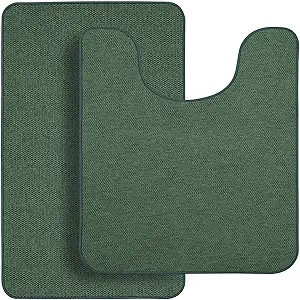 Bathroom Rugs Set 2 Pieces,Thin Bathroom Mats,Toilet Rugs,Quick Dry,Non-Slip,Machine Washable,Low Pile,Absorbent Bath Mats,Shower,Sink,Home Decor Accessories.Green,1'5"x2'3"+1'8"x2" U Shape