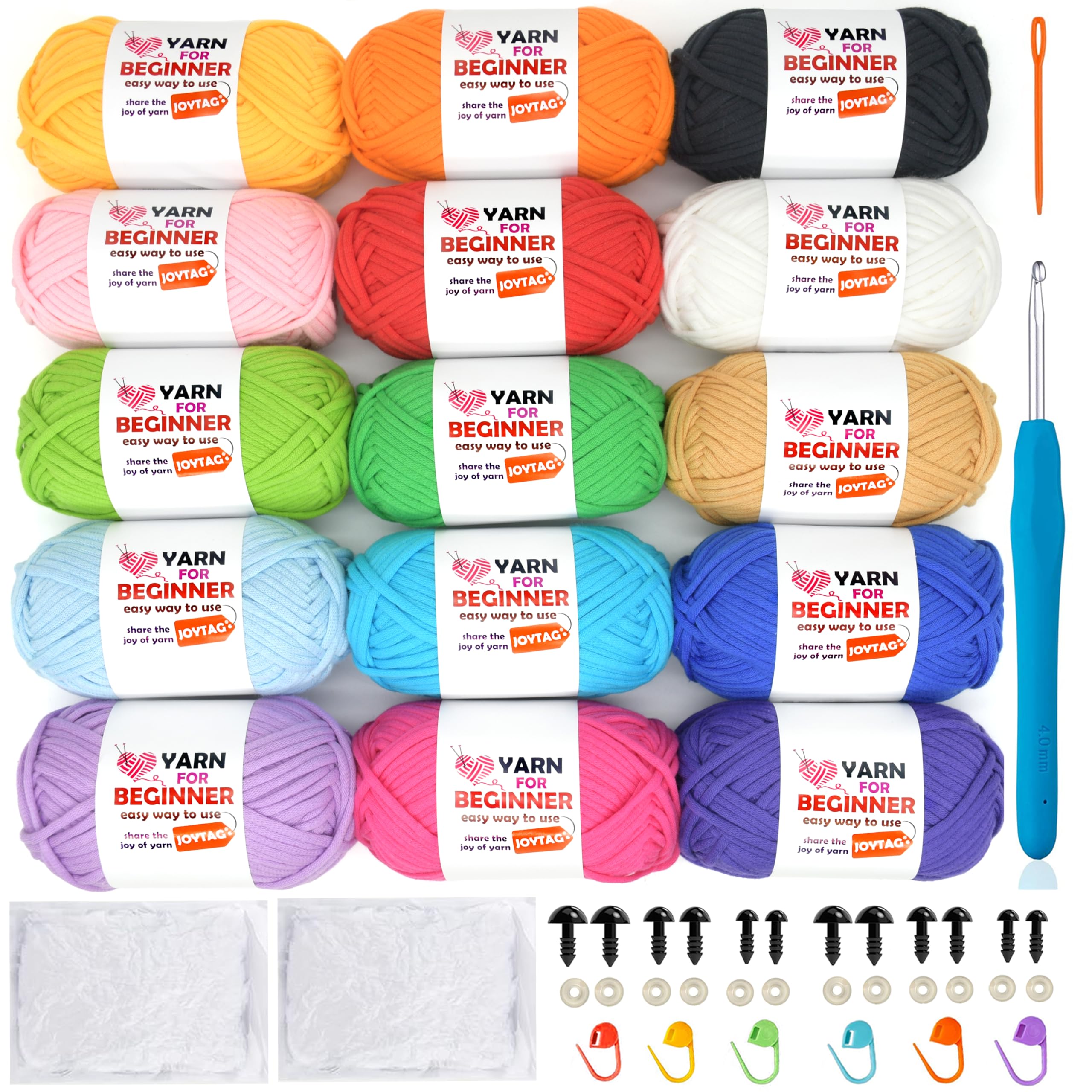 15 Pack Beginners Crochet Yarn Cotton Crochet Yarn for Crocheting Knitting Beginners(15x50g)-Bright Mix-New