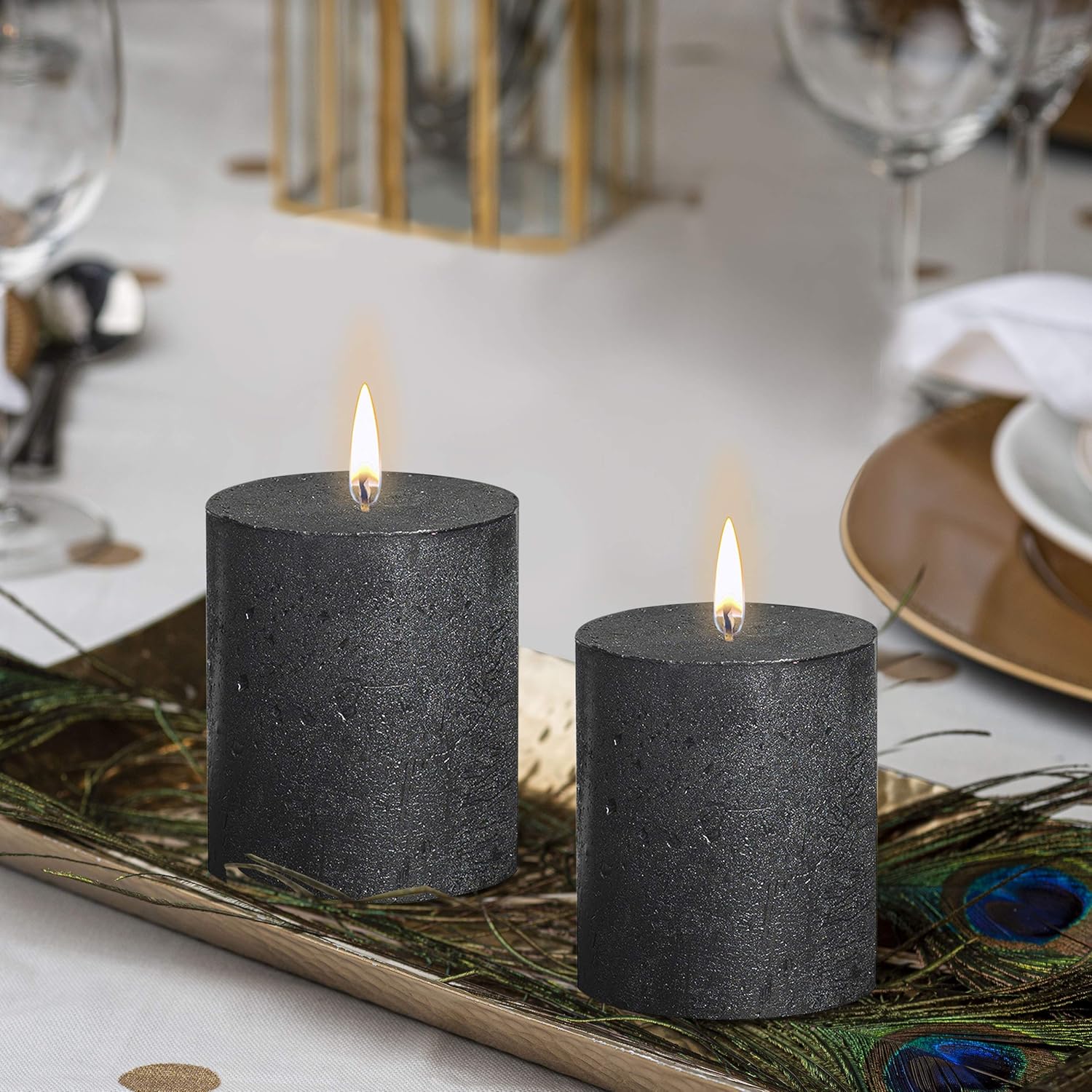 BOLSIUS Rustic Metallic Set of 6 Metallic Black Unscented Pillar Candles Inches –2.75 X 3.25 De Wedding Candles – Perfect Use for Home Décor - Church-Spa Candle – Restaurant 80/68m… : Everything Else
