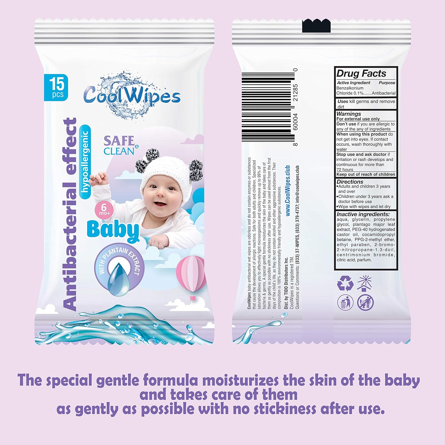 Sanitizing Wipes - Set of 12 Travel packs CoolWipes Baby Wipes with Plantain extract | Sanitizing, Moisturizing & Hypoallergenic Cleaning Wipes for Hands & Full Body | 180 pcs total (Baby Wipes) : Health & Household