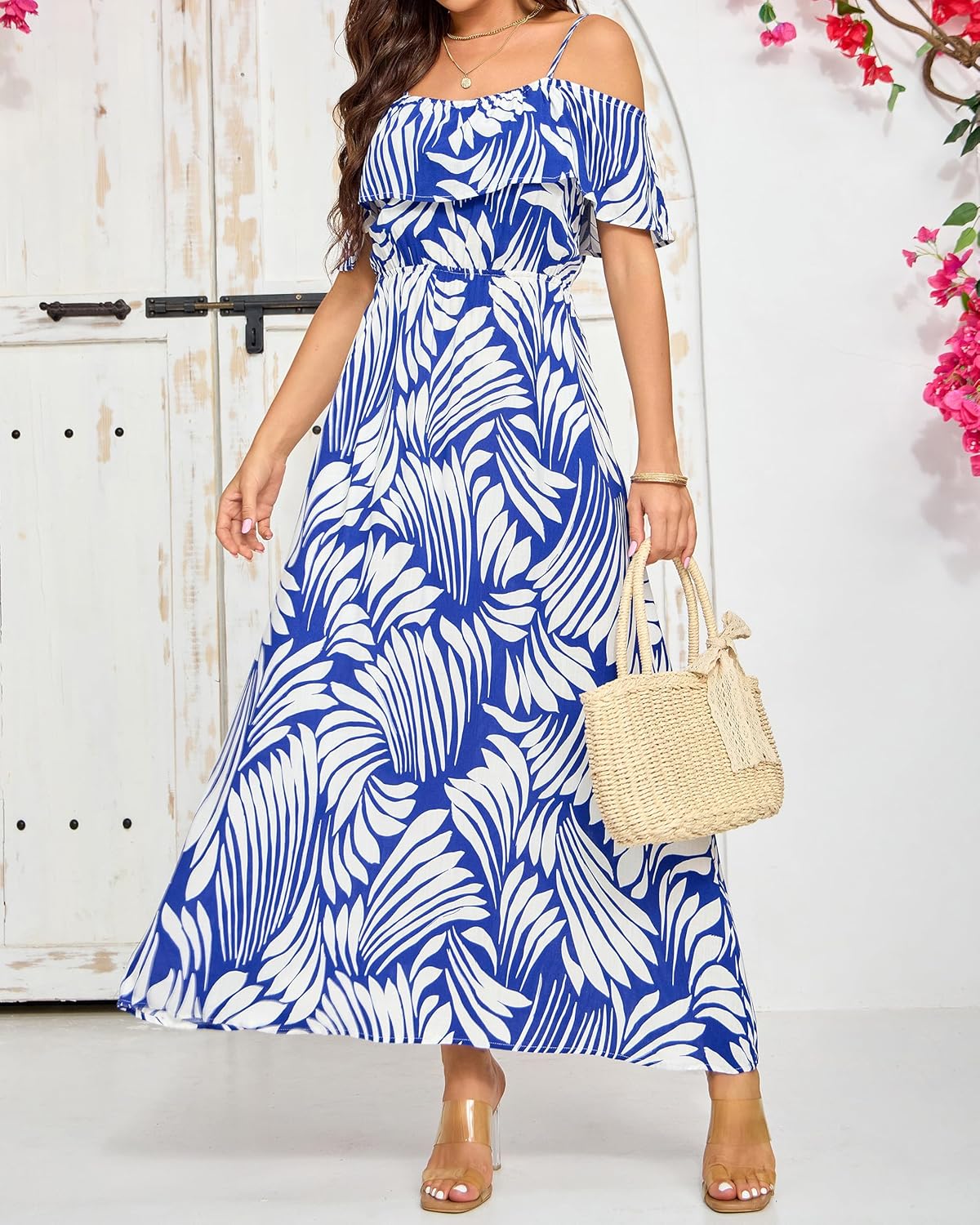 Women's Casual Off The Shoulder Dress Empire Waist Maxi Dresses 2025 Lightweight for Vocation - Image 2