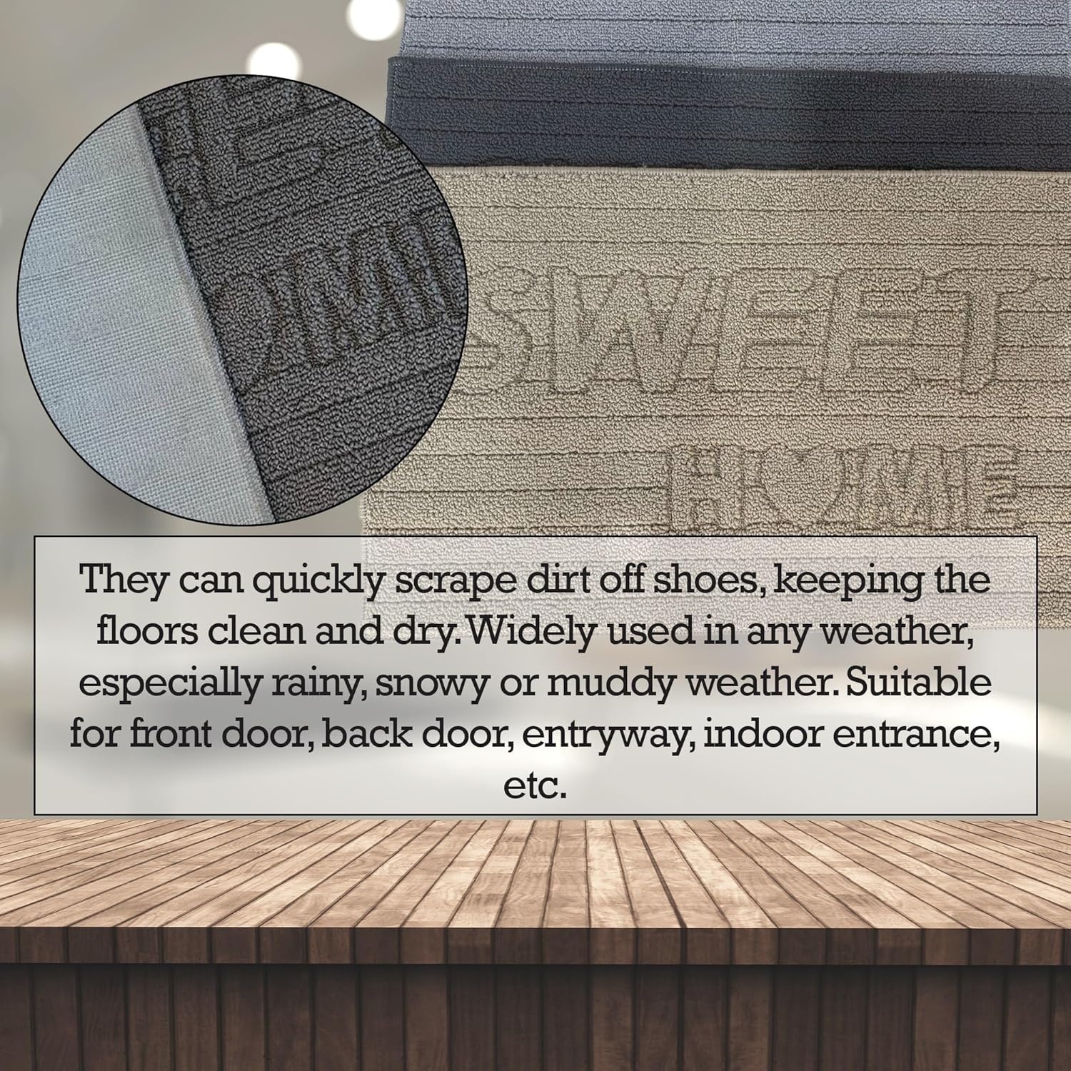 Indoor Door Mat, Dirt Resistant and Absorbent, 35x24 Non-Slip Rubber Backing Floor Mats, Easy-to-Clean Low-Profile Doormat for Entryway, Front Door, and Inside Entrance, Grey