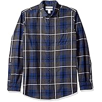 Amazon Essentials Camicia in flanella a maniche lunghe Uomo, Blu Carbone Puntinato Motivo Scozzese