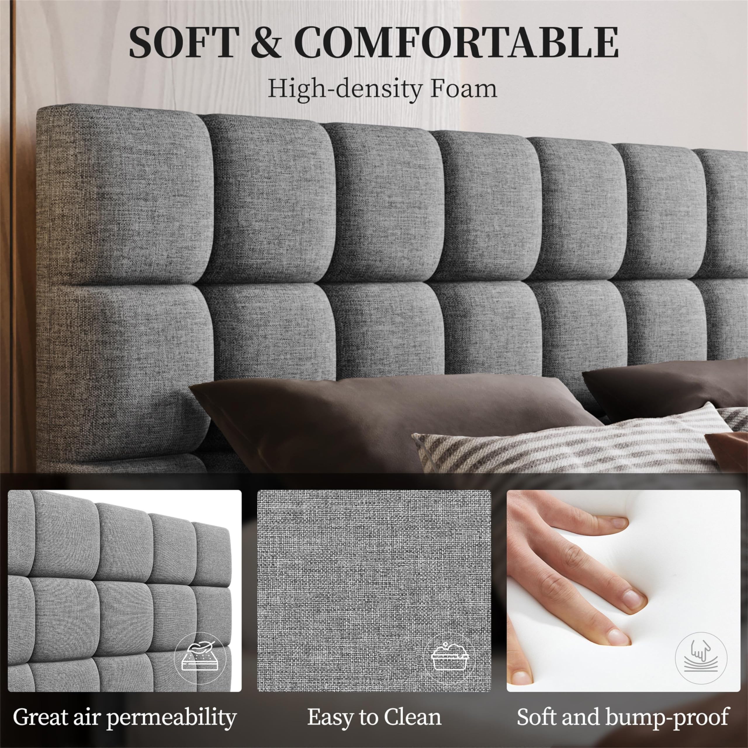Yaheetech Polsterbett 160 x 200 cm Doppelbett mit Höhenverstellbarem Kopfteil – Bild 4