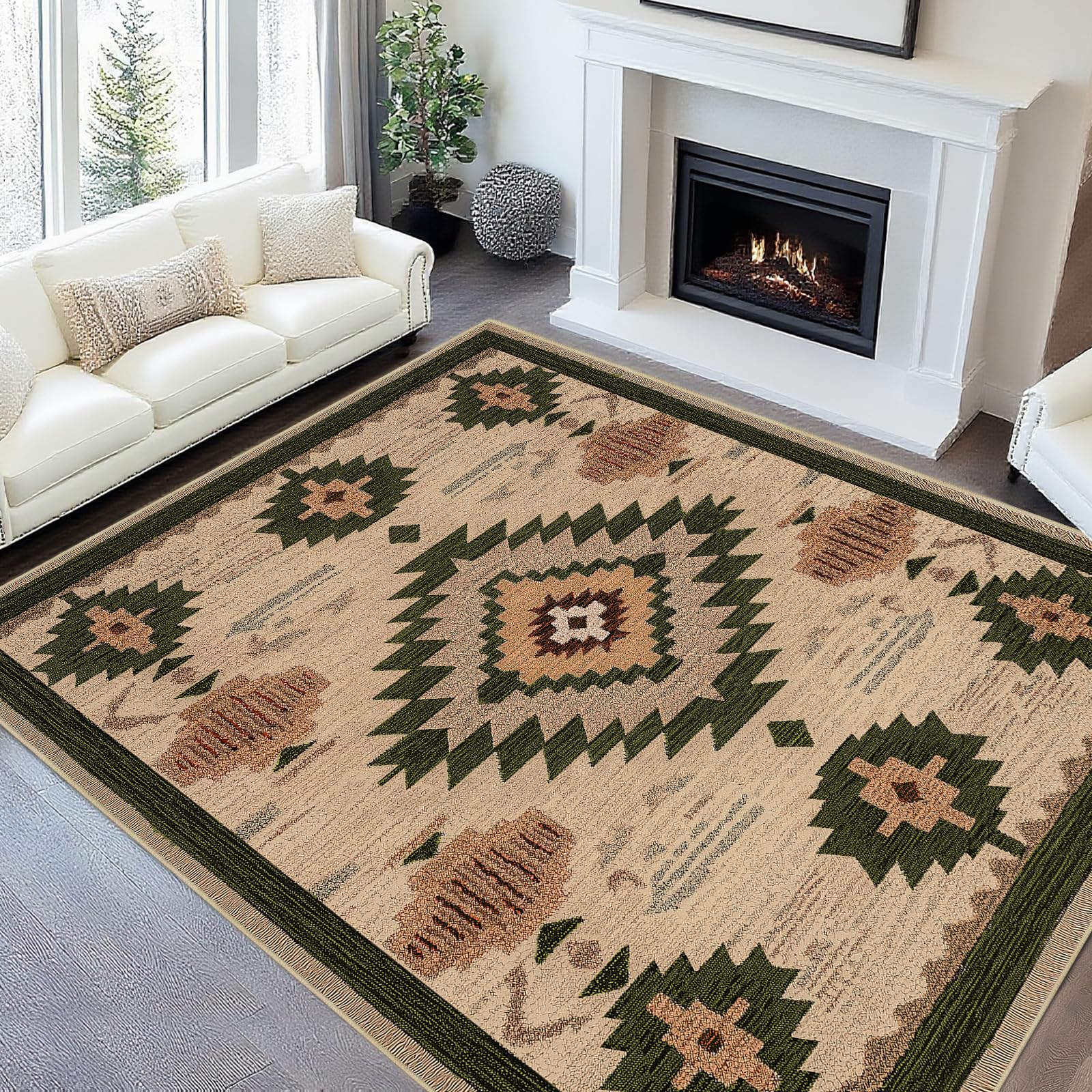 Photo 1 of Western Area Rug 4x6 for Living Room Southwestern Aztec Rugs Machine Washable Tribal Navajo Southwest Rug Non Slip Printed Low-Pile Indoor Floor Carpet for Dining Room Bedroom Office, Camel