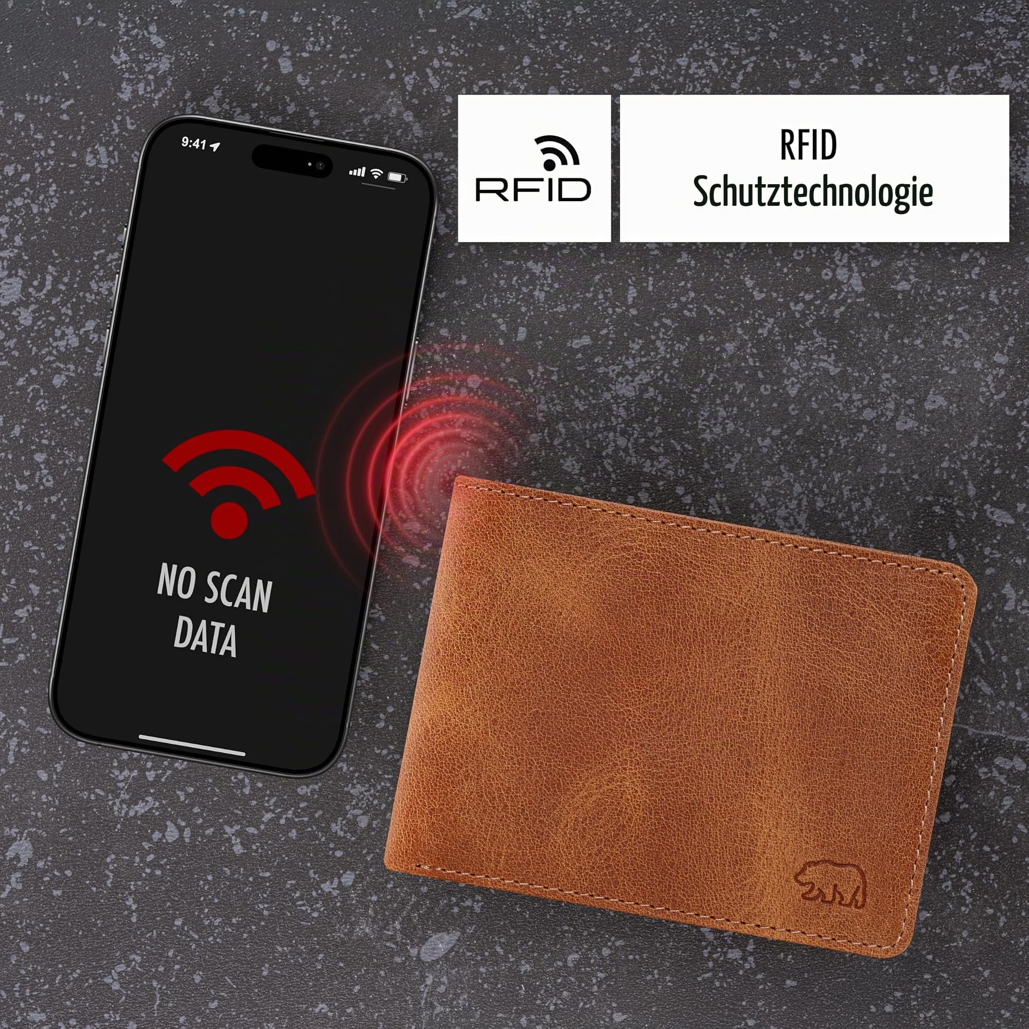 BROWN BEAR Geldbörse Herren Leder mit Münzfach & RFID-Schutz Braun Cognac | Echtleder Portemonnaie groß – Männer Geldbeutel Rindsleder - Business Design BB 8005-D