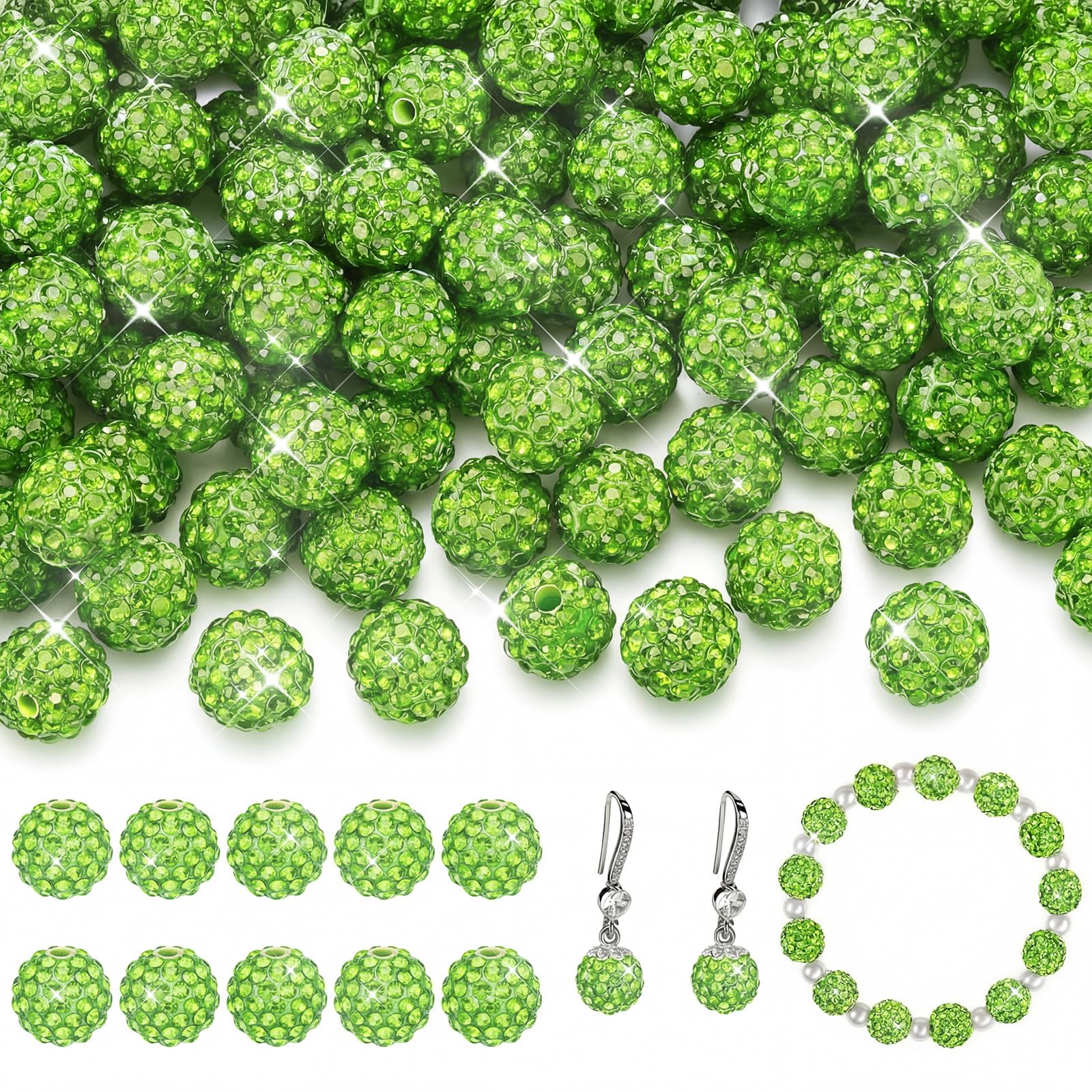 Perles en argile polymère strass 10mm fruit vert Hicarer pour bijoux, lot de 120