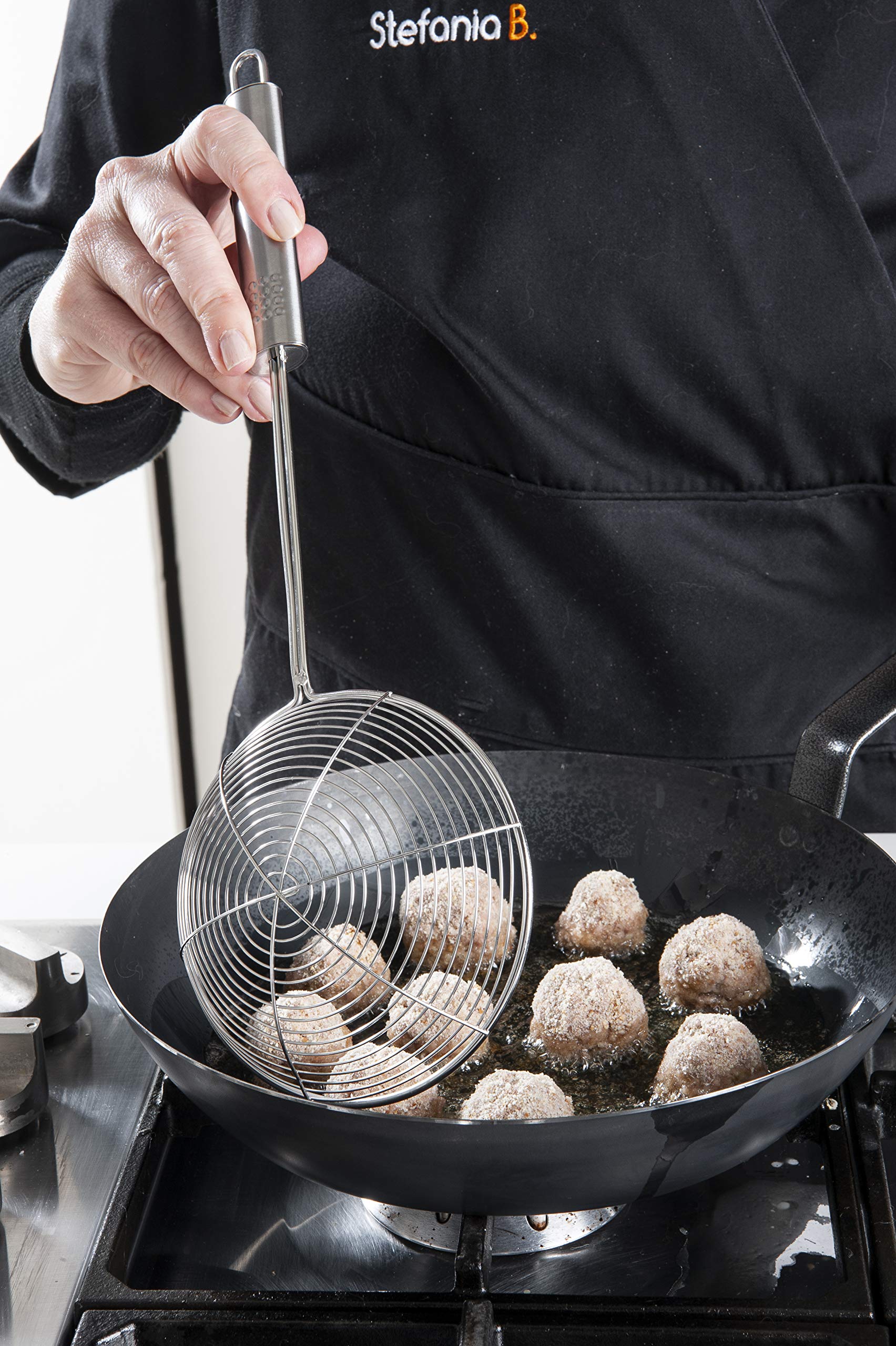 Fackelmann OPAL Skimmer, Straining Spoon, Frying Strainer, Fine Mesh, Medium Spider Ladle Stainless Steel, 37.5x12x5.5cm, Silver