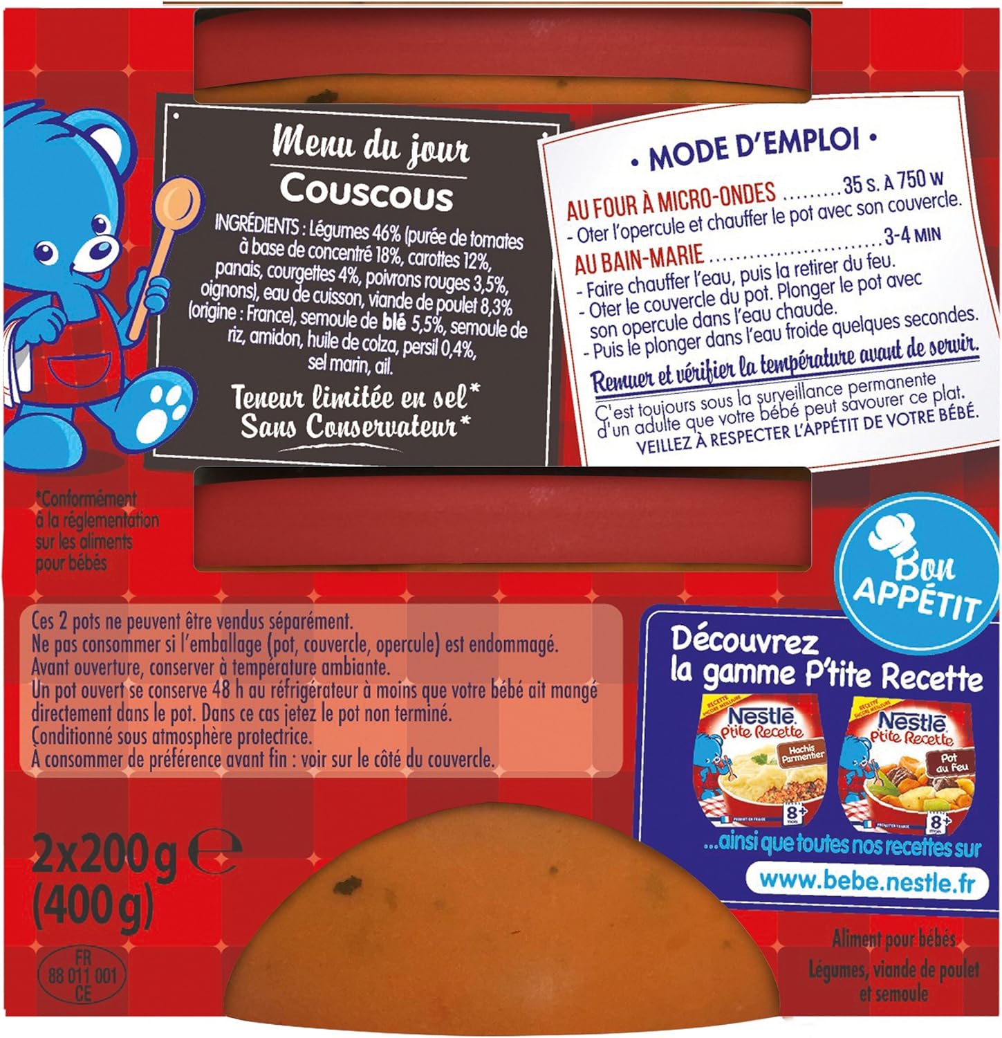 Nestle Bebe P Tite Recette Couscous Plat Complet Des 8 Mois 2 X 0g Pack De 8 16 Plats Amazon Fr Epicerie