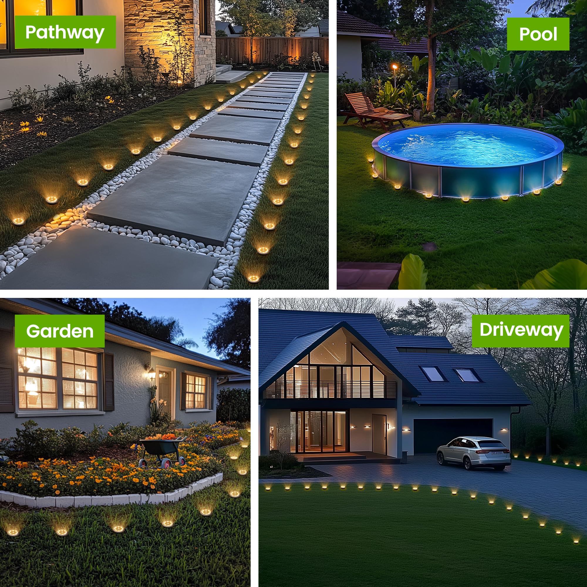 PATIOWIN Mini luces solares de suelo, paquete de 16 luces solares de jardín, luces solares de camino a prueba de guerra, luces de exterior para entrada, pasarela, patio trasero, patio (blanco cálido)