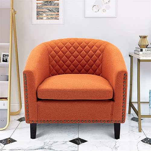 HomVent Silla Accent Barrel, silla tapizada con brazo para club, sillas laterales de tela, silla de club con cabeza de clavo estilo barril y patas
