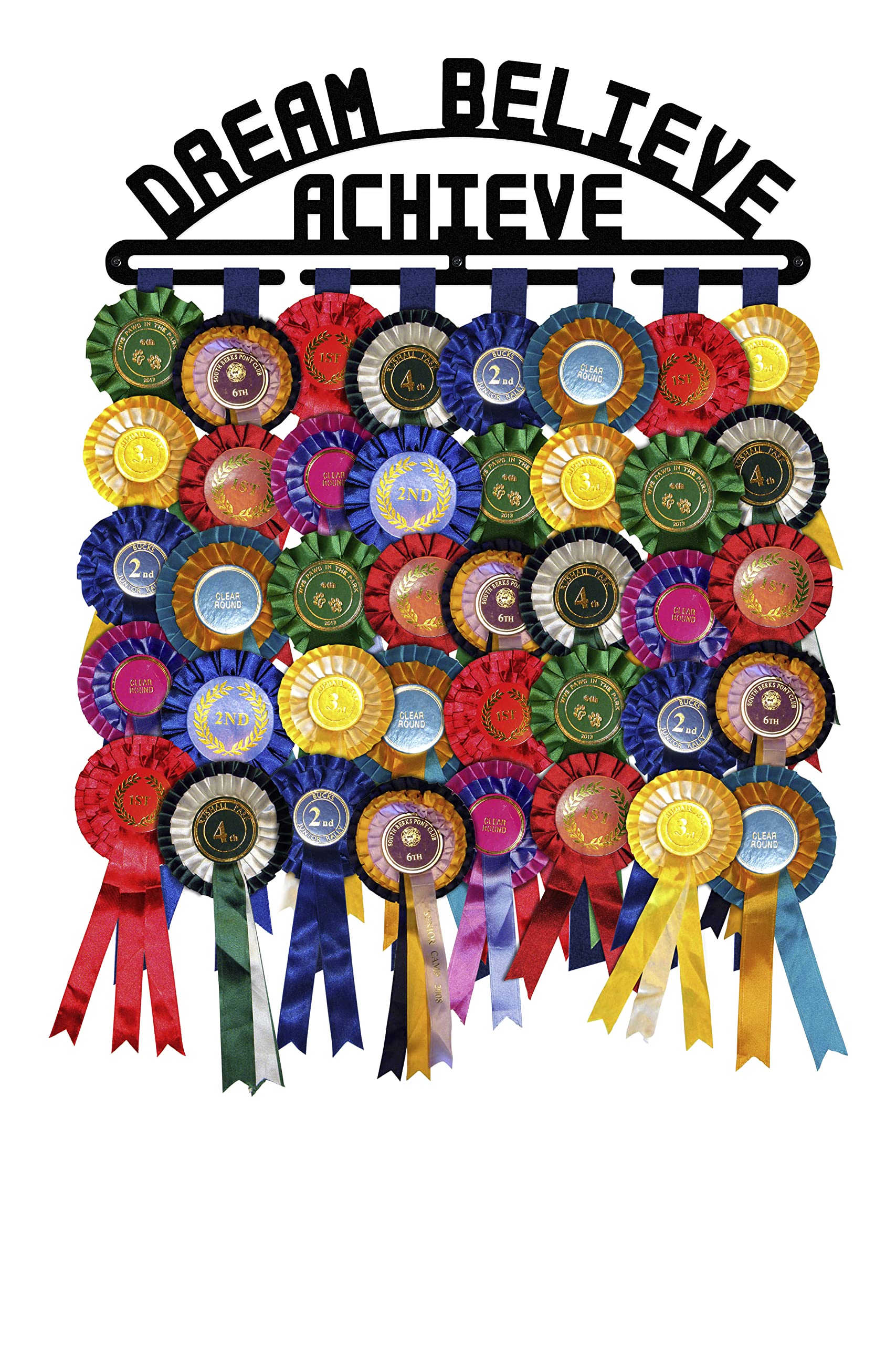 Rosette Holder Display | DREAM BELIEVE ACHIEVE | Metal | Wall Mounted Horse Show Rosette Hanger