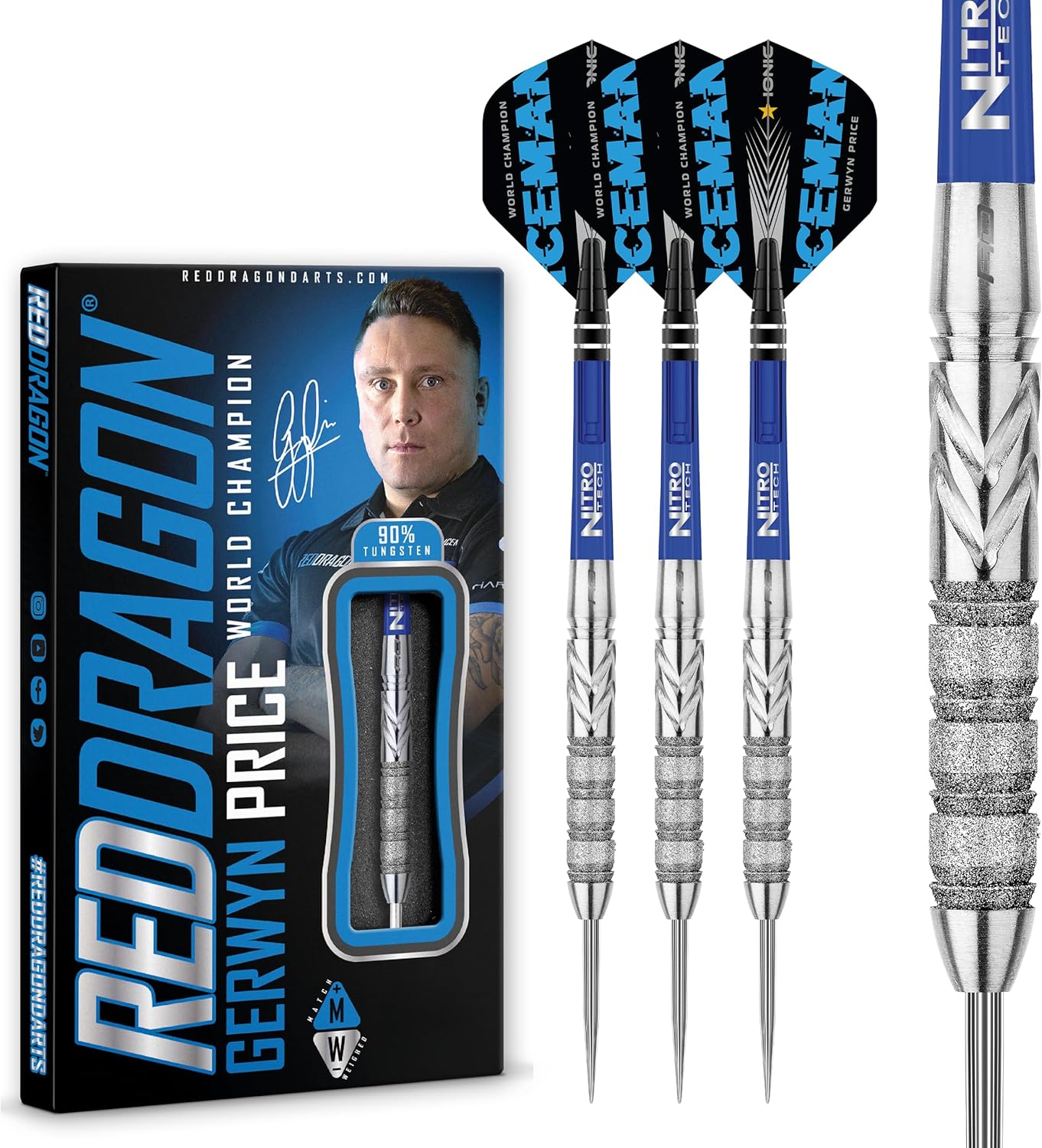 RED DRAGON Gerwyn Price Element 24g Tungsten Darts Set with Flights and Stems