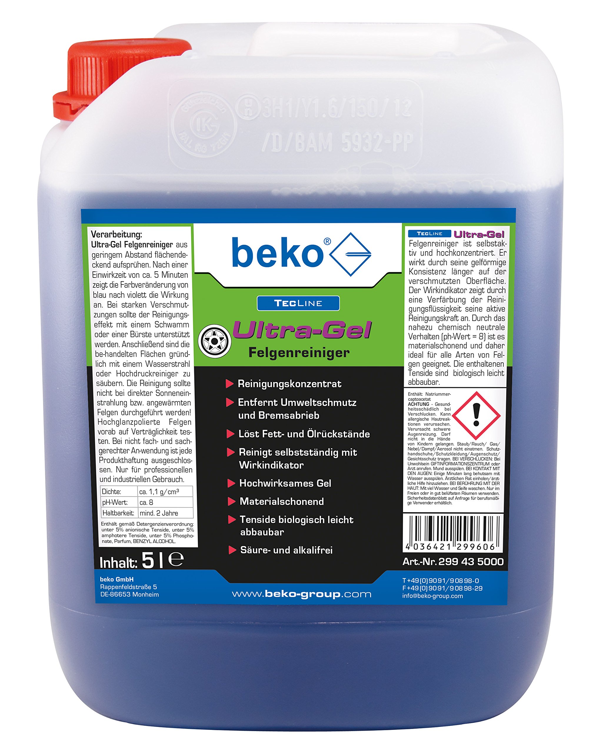 Beko Bek de 299430030 Tecline – Limpiador en gel para llantas 30 L Bidón, color